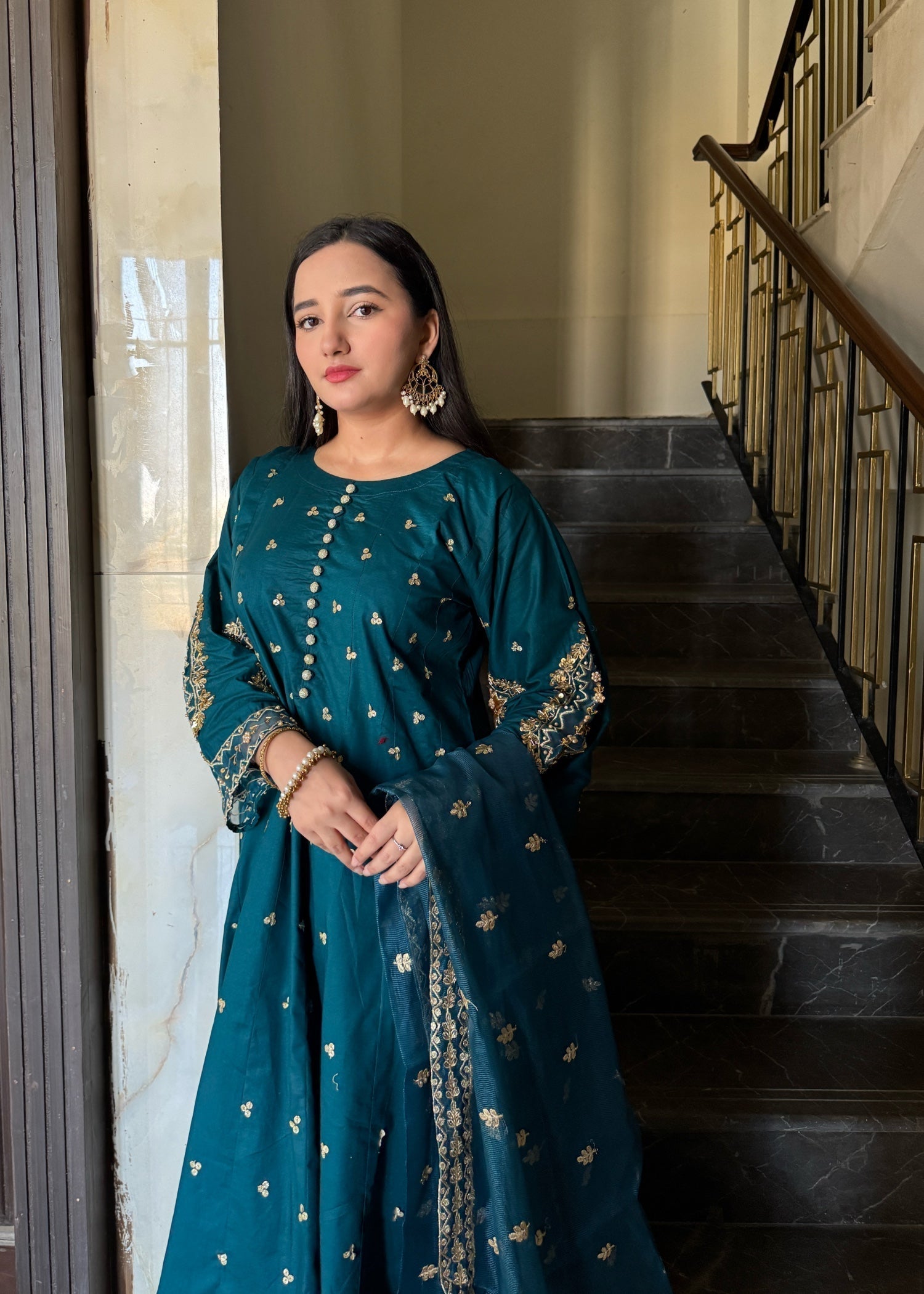 raw silk Pishwas in Teal