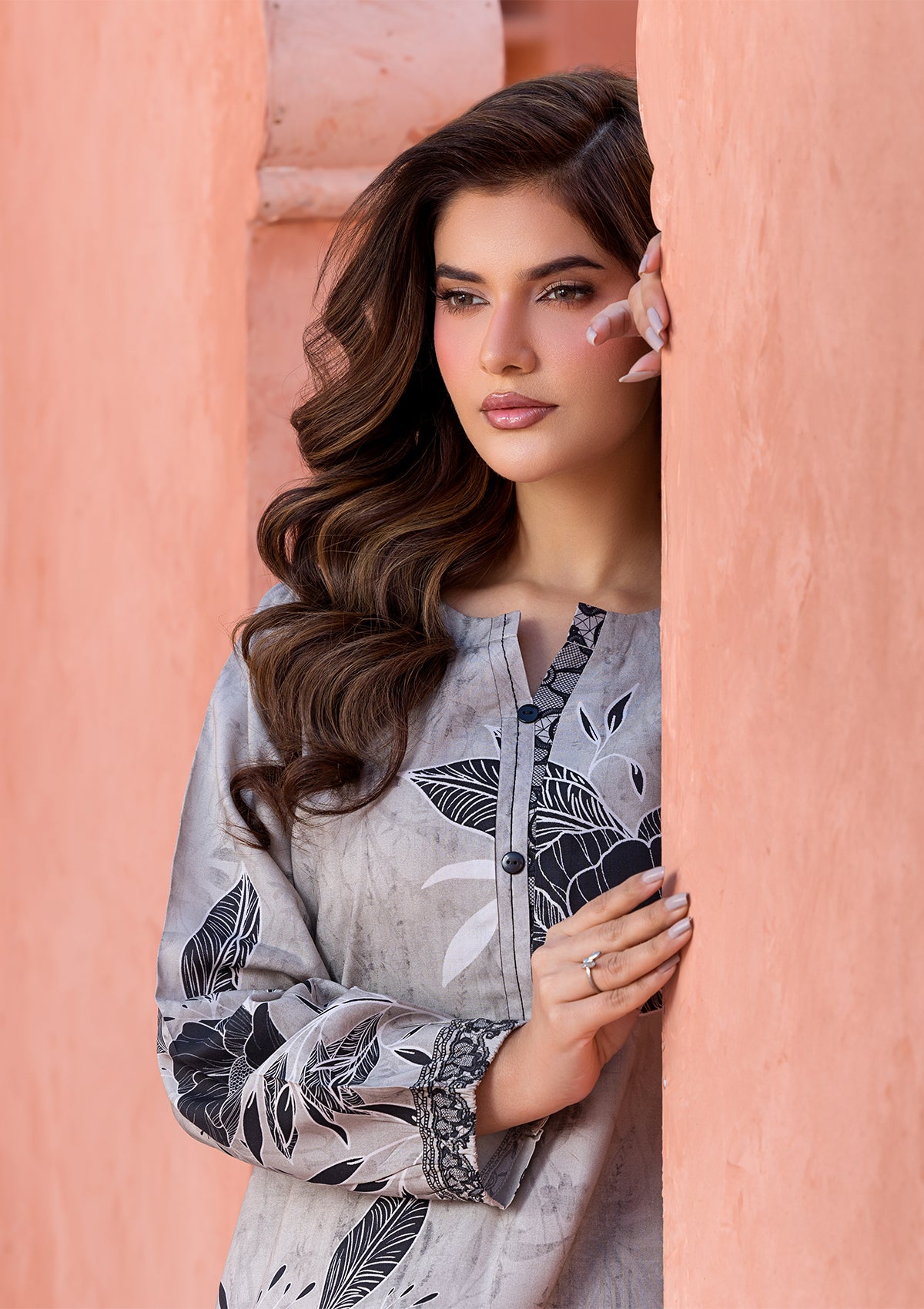 lawn Kurta Set in Ash grey