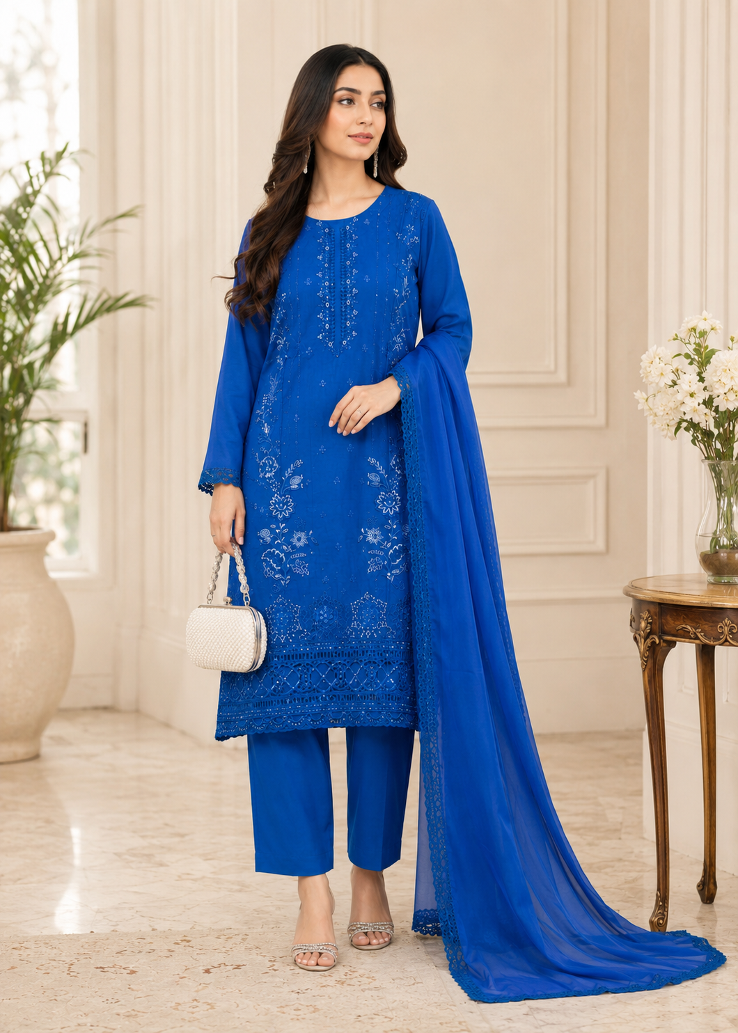 cotton Kurta Set in Royal blue
