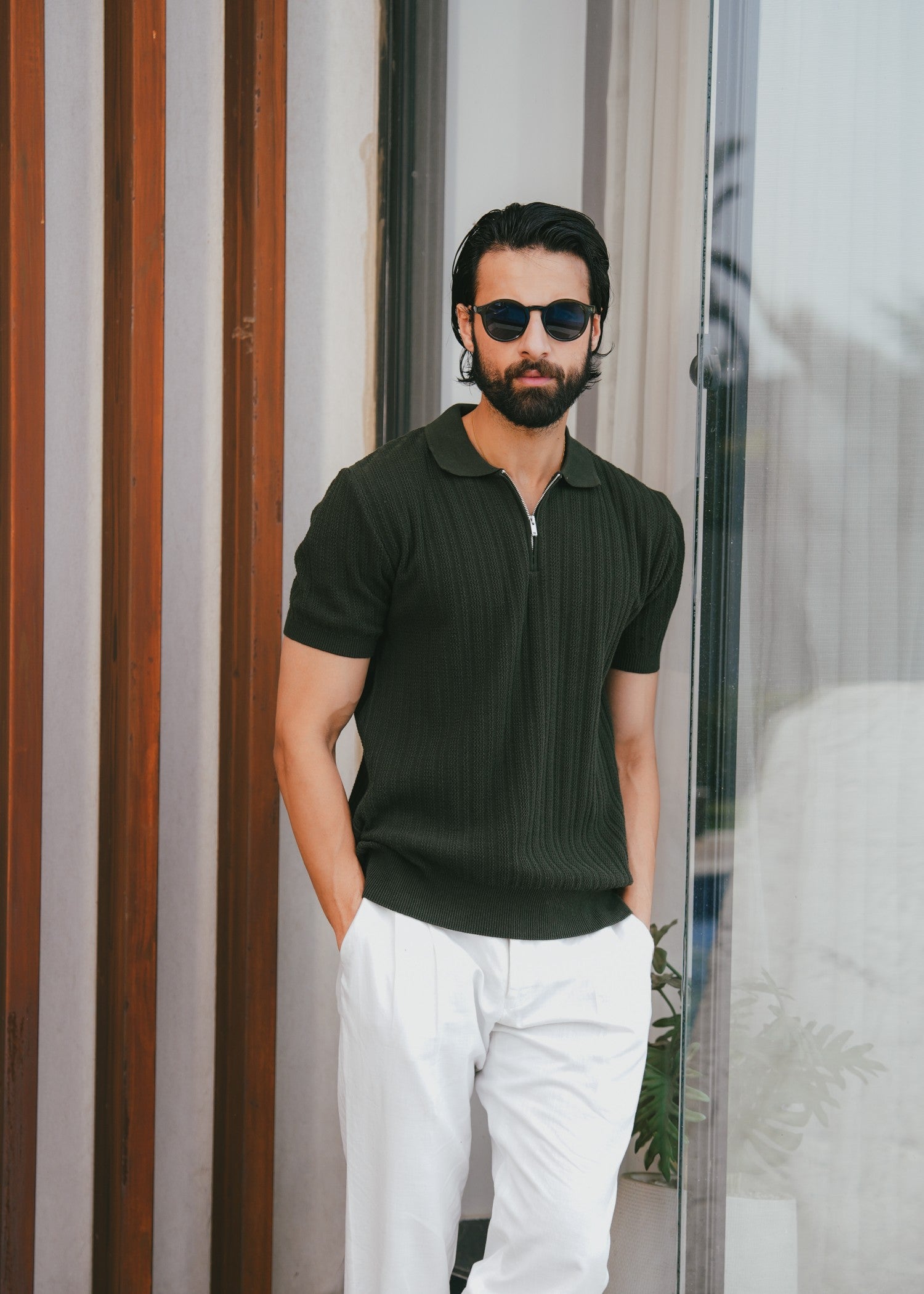 cotton Polo Shirt in Bottle green