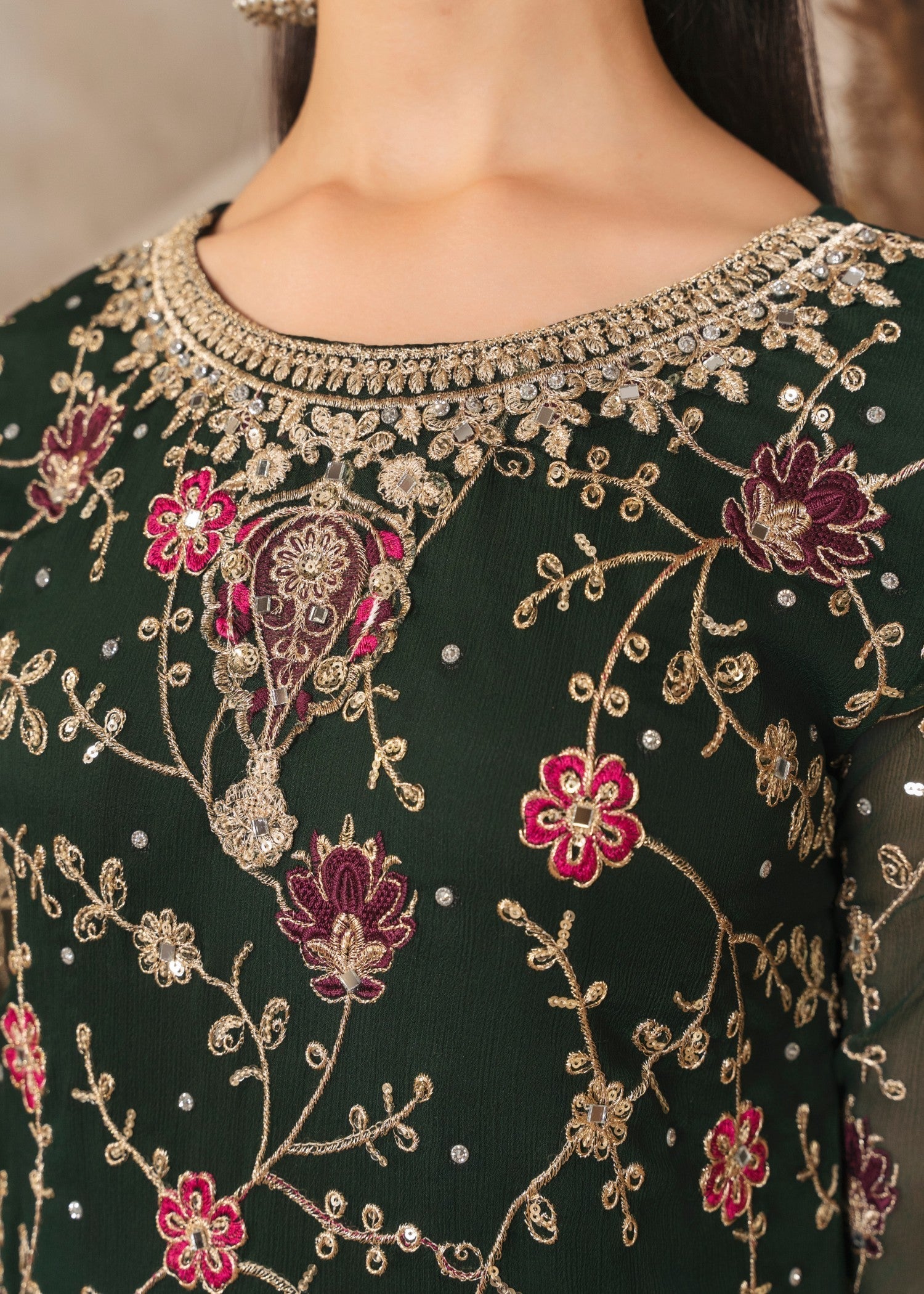 chiffon Kurta Set in Dark green