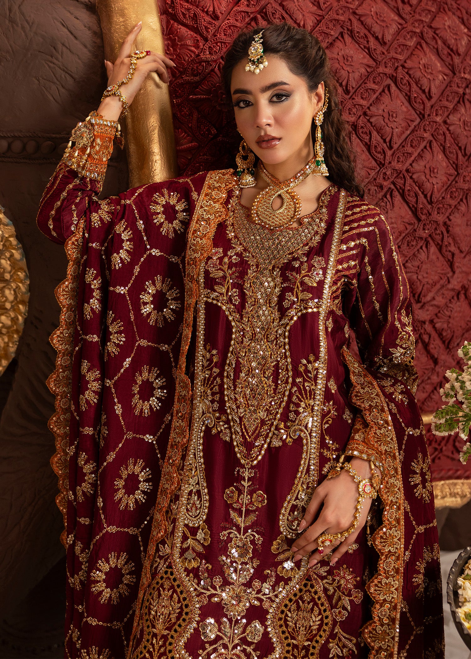 tussar silk Sharara in Maroon