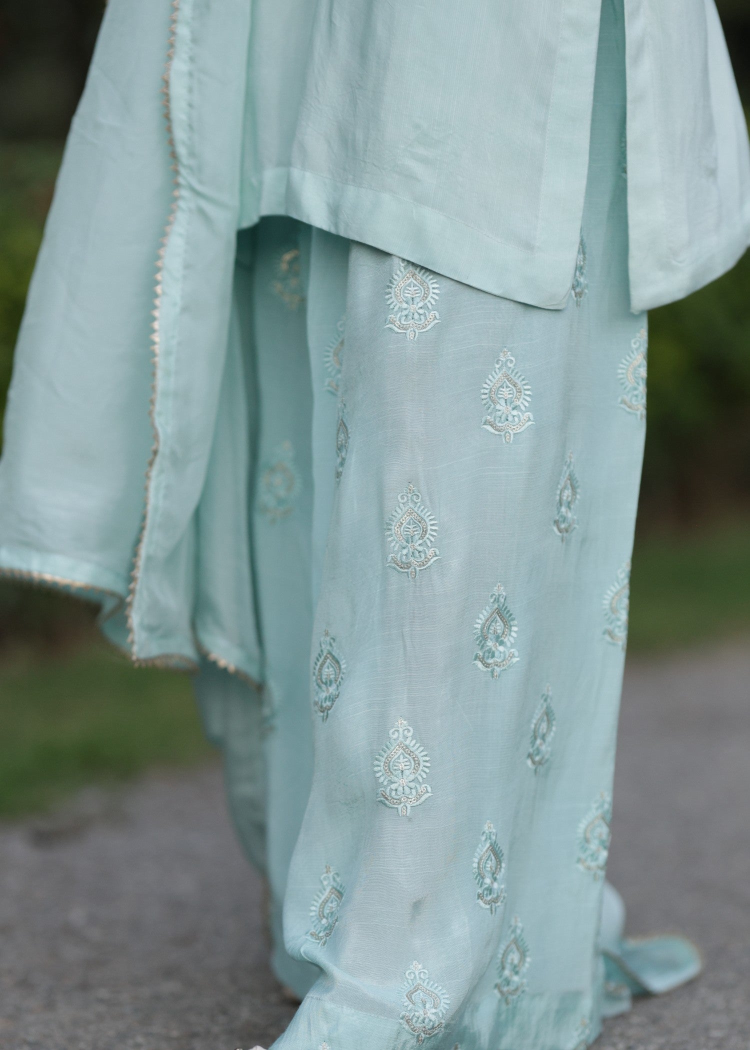 pk raw silk Kurta Set in Ice blue