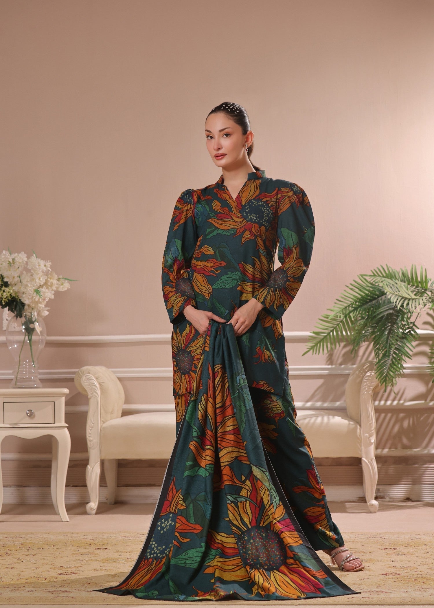 dhanak Kurta Set in Pine green