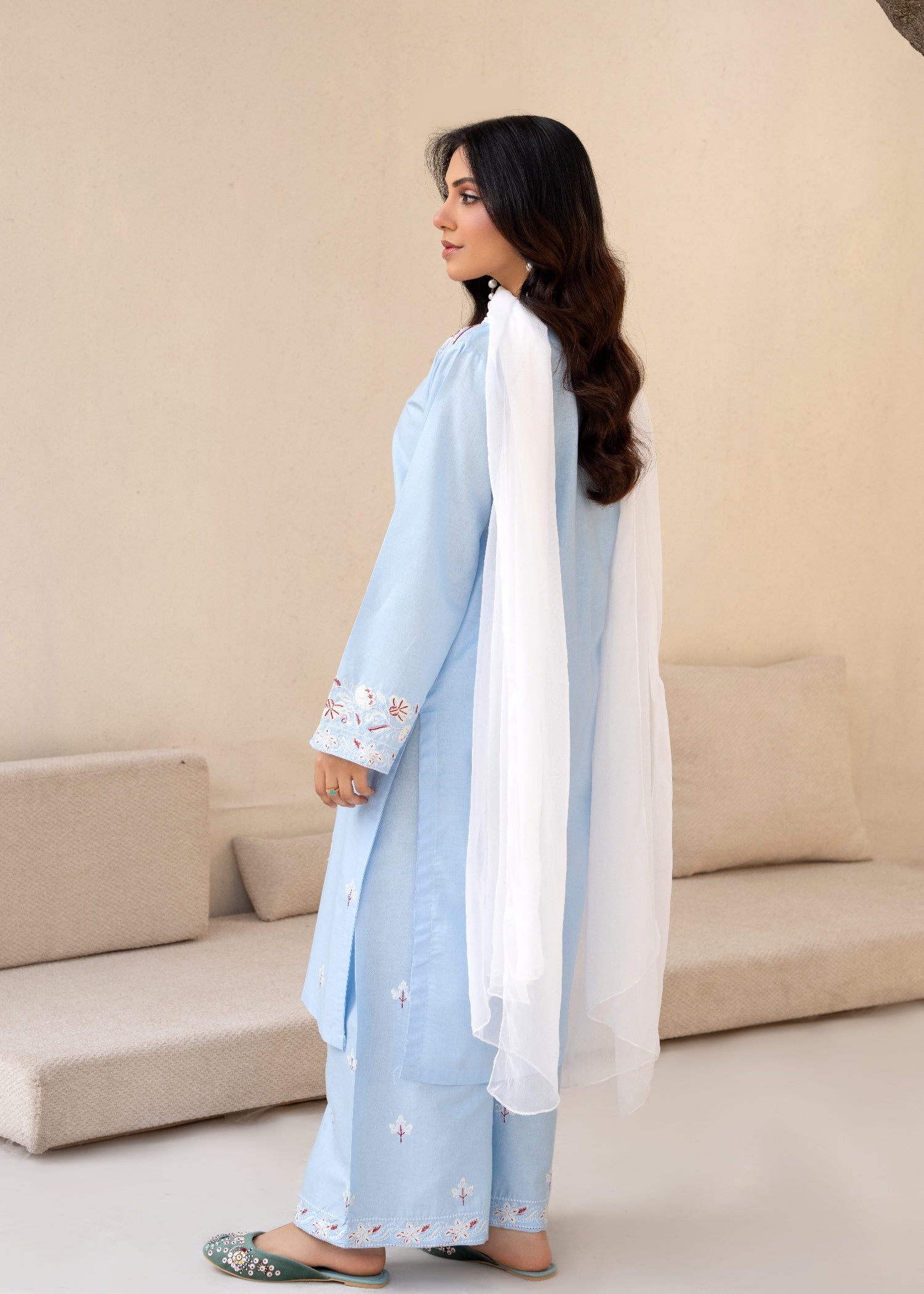 cambric Kurta Set in Sky blue