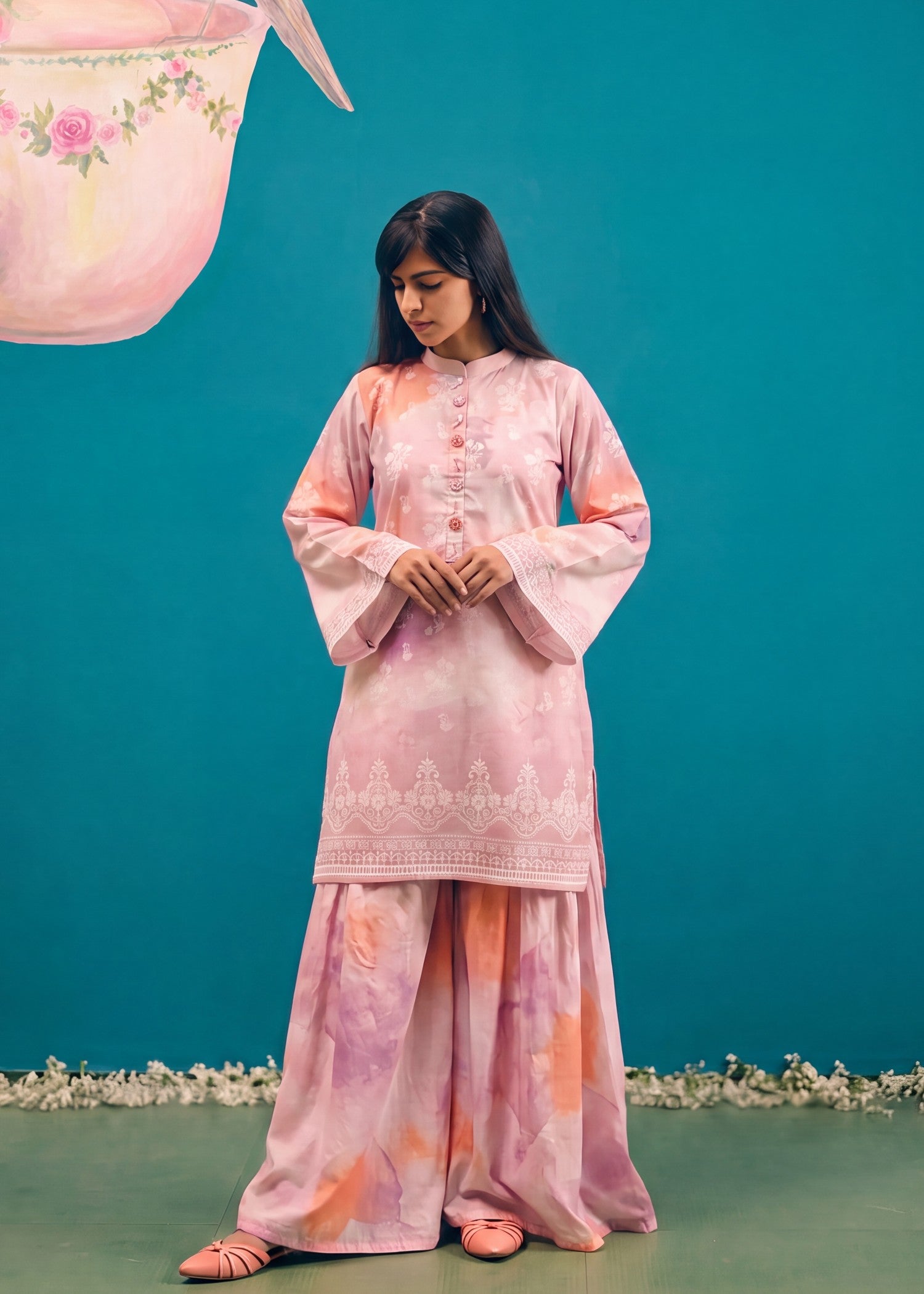 lawn Sharara in Multi