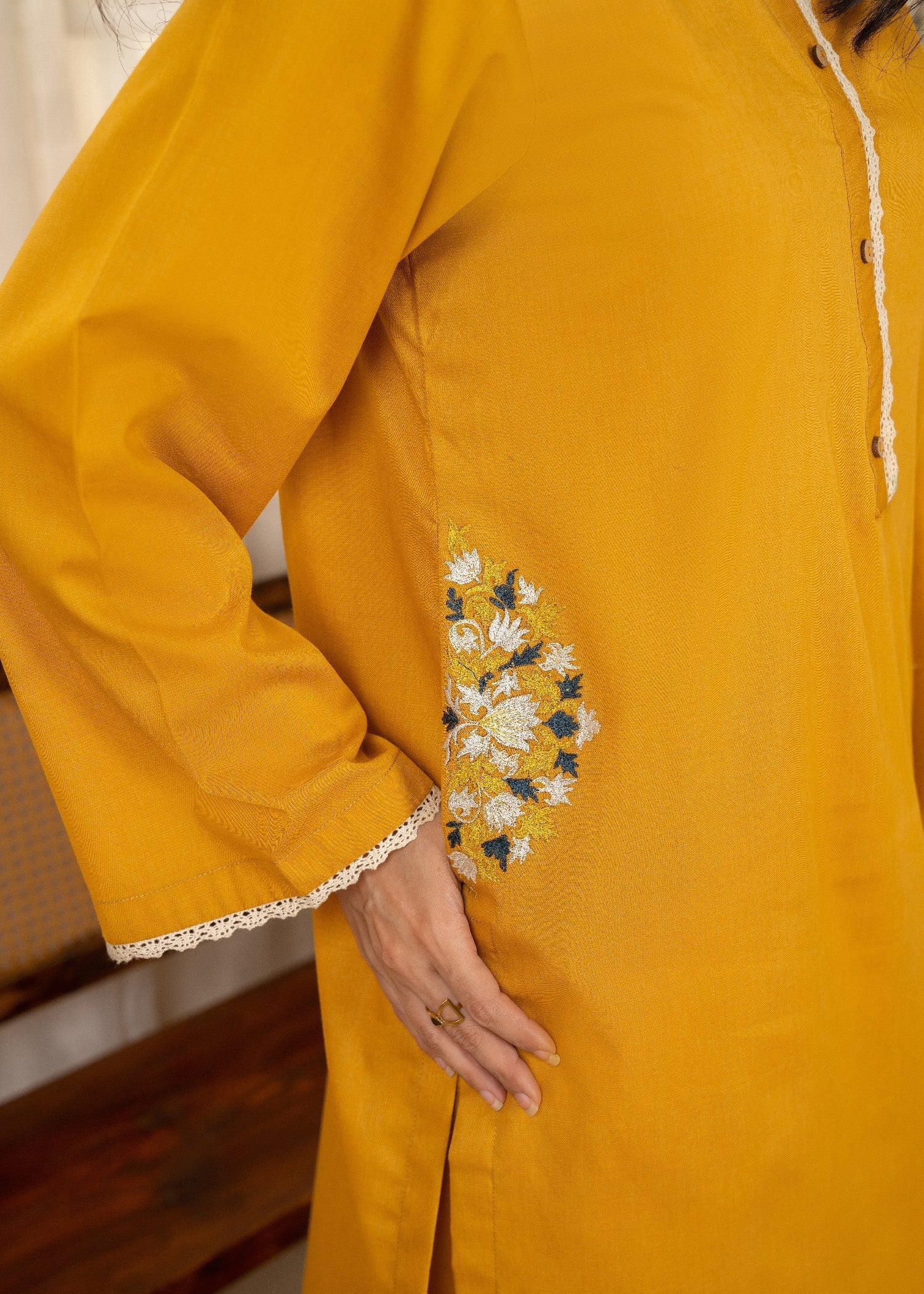 twill khaddar Kurta Set in Mustard
