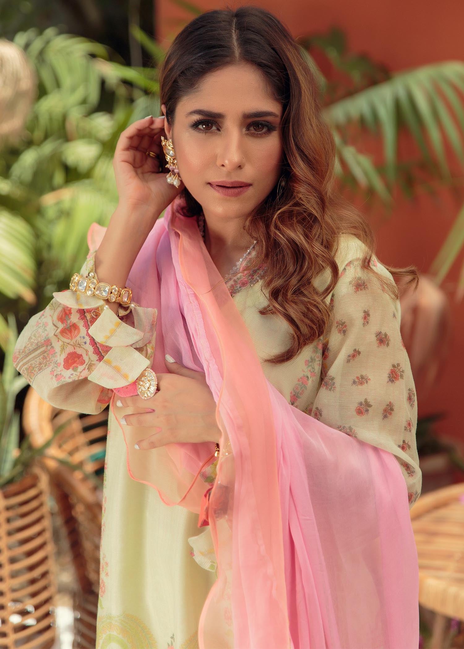 khaddi net Kurta Set in Lemon