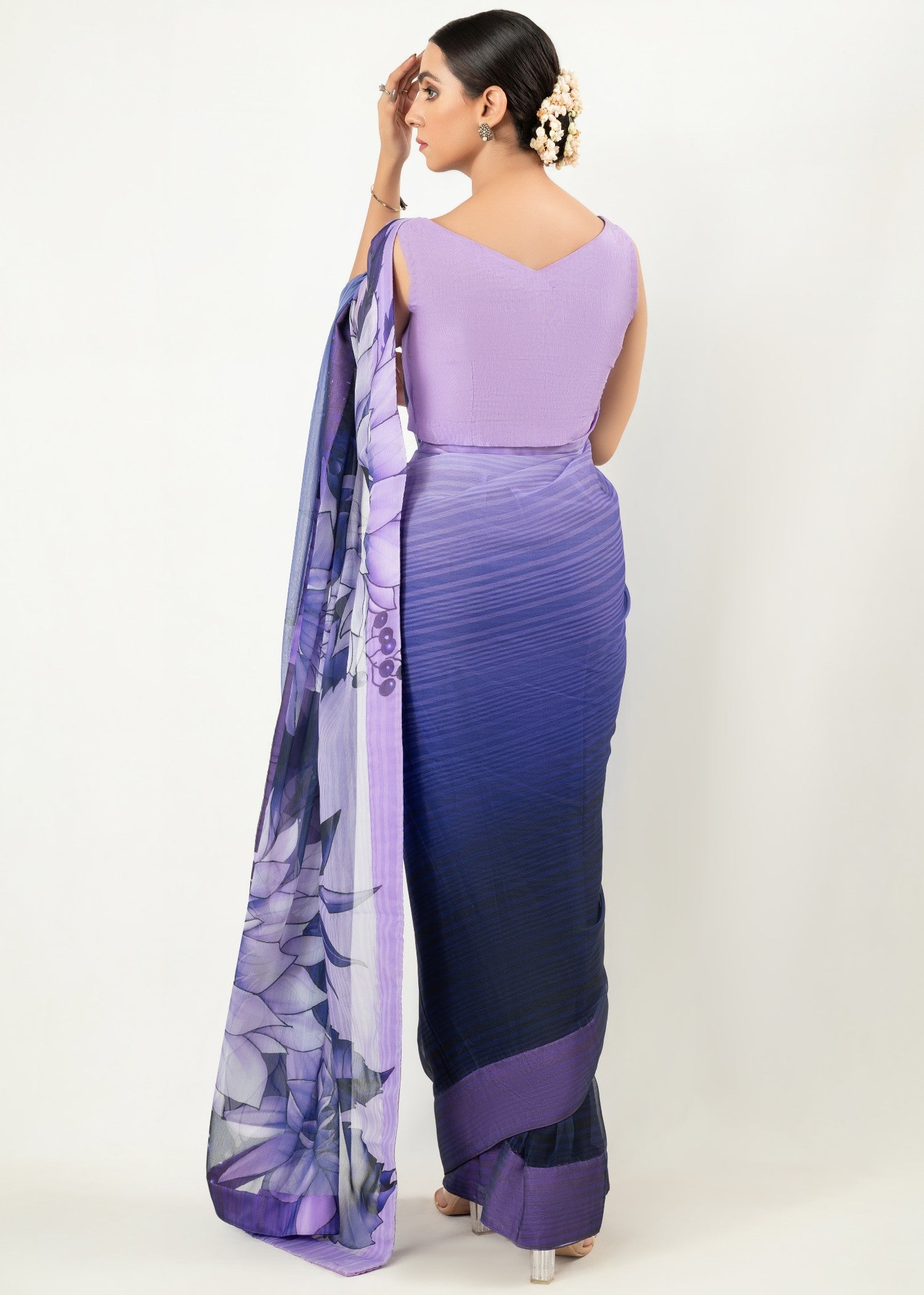 raw silk Saree in Purple rain