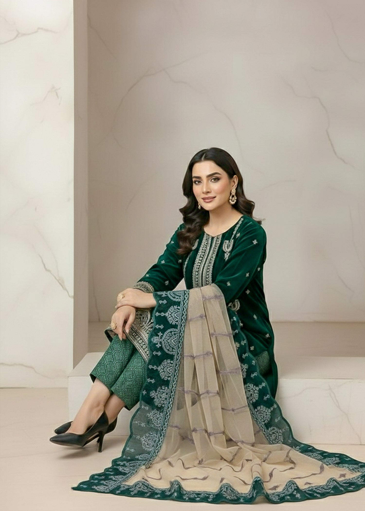 chinese micro velvet 9000 Kurta Set in Teal
