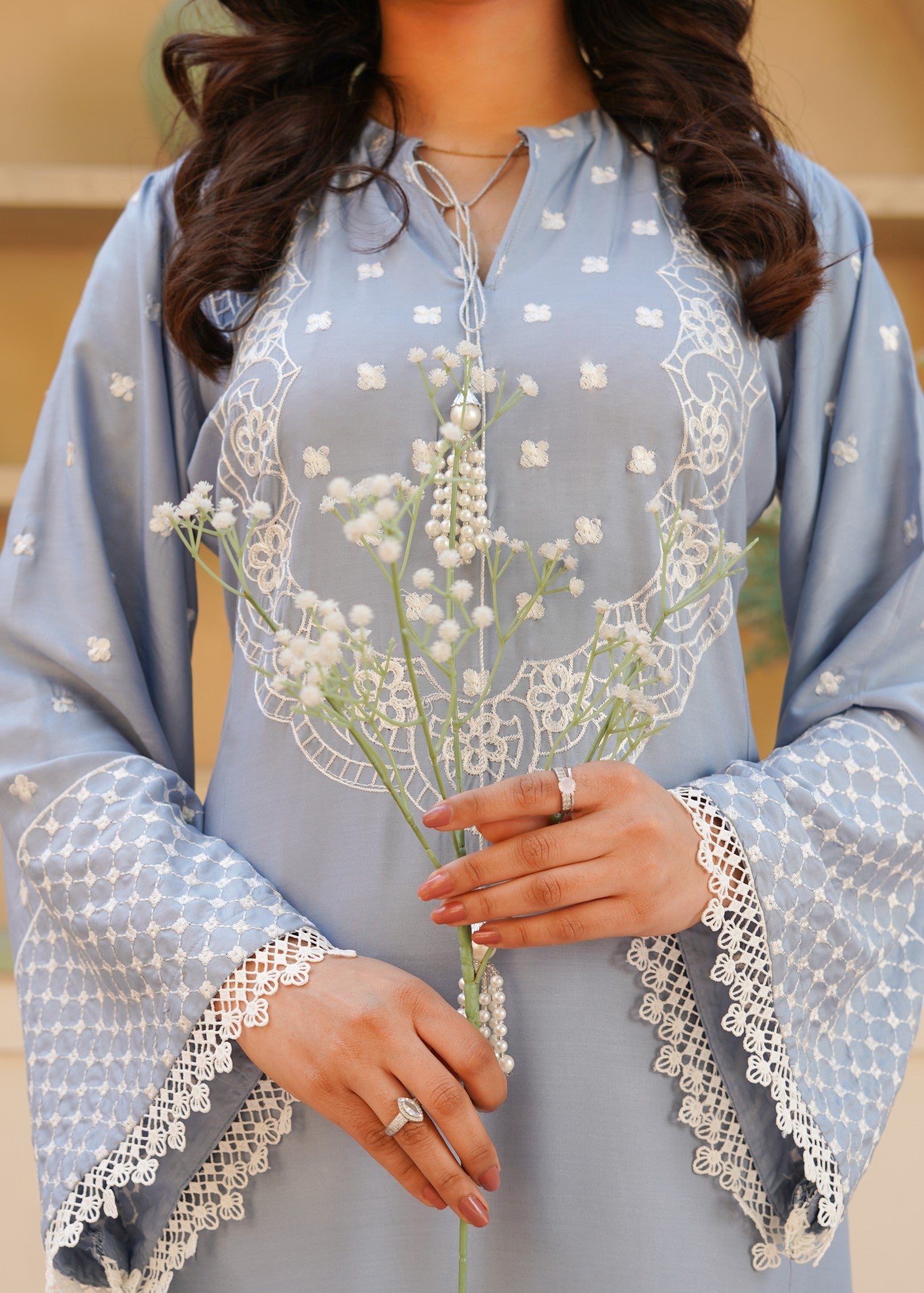 arabic lawn Kurta Set in Powder blue