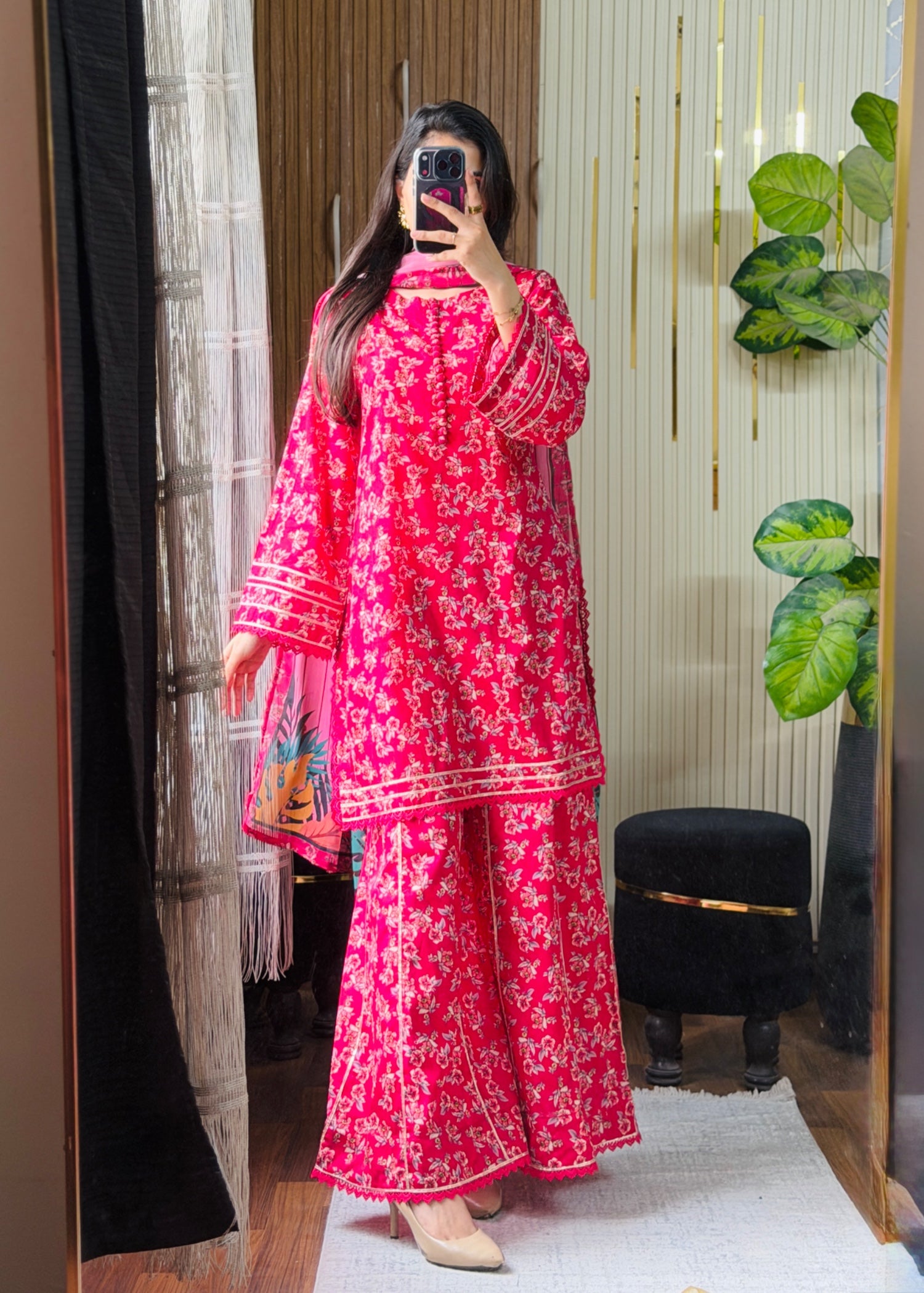 lawn Kurta Set in Amaranth