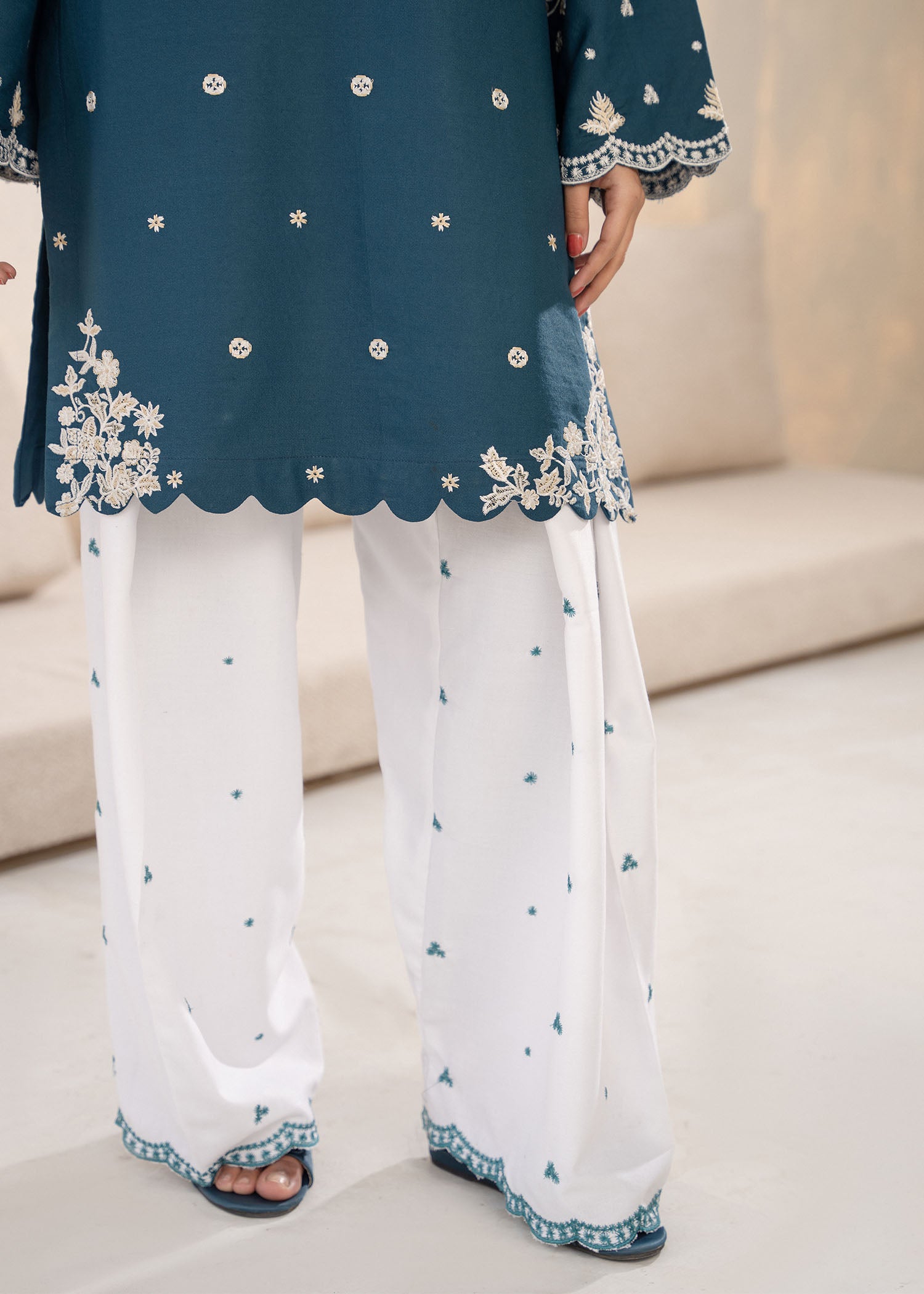 cotton Kurta Set in Teal