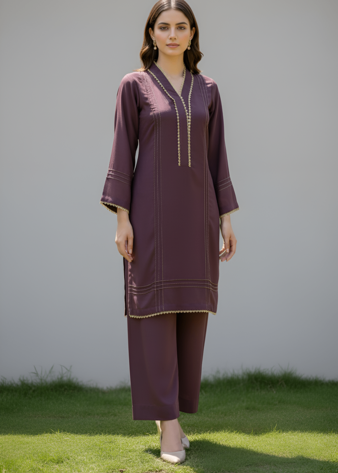 georgette Kurta Set in Brown