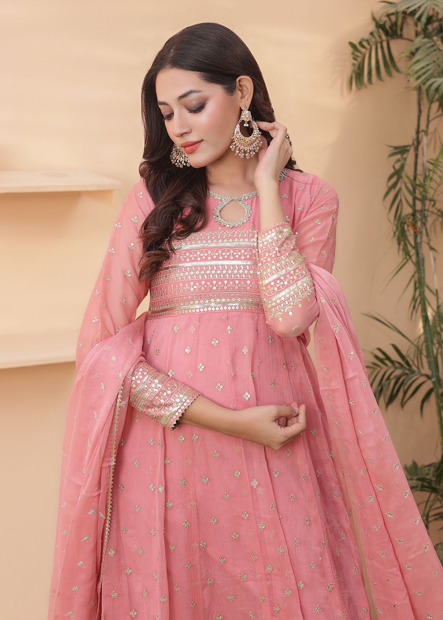 silk Anarkali in Pink