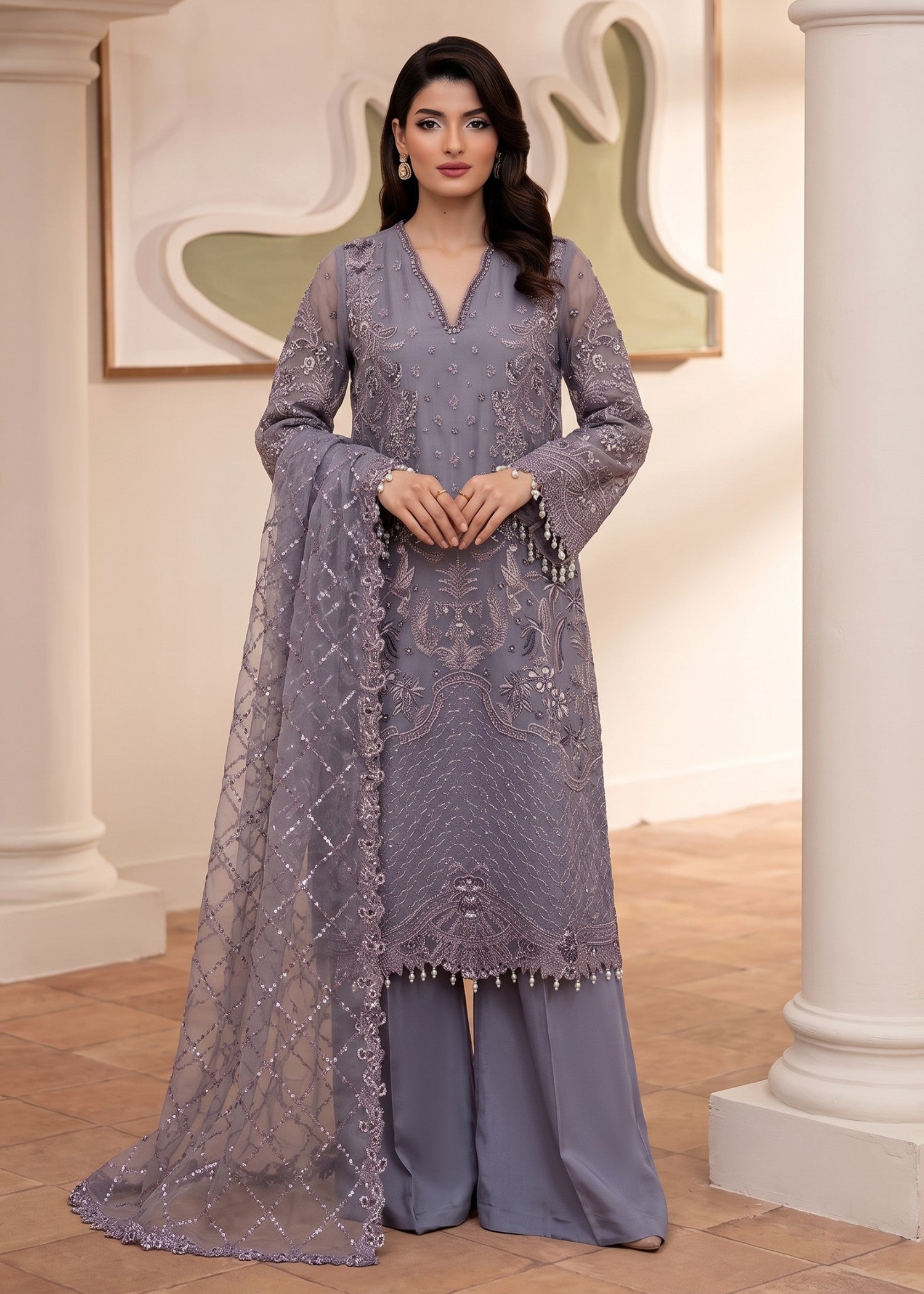 organza Kurta Set in Purple mountain majesty