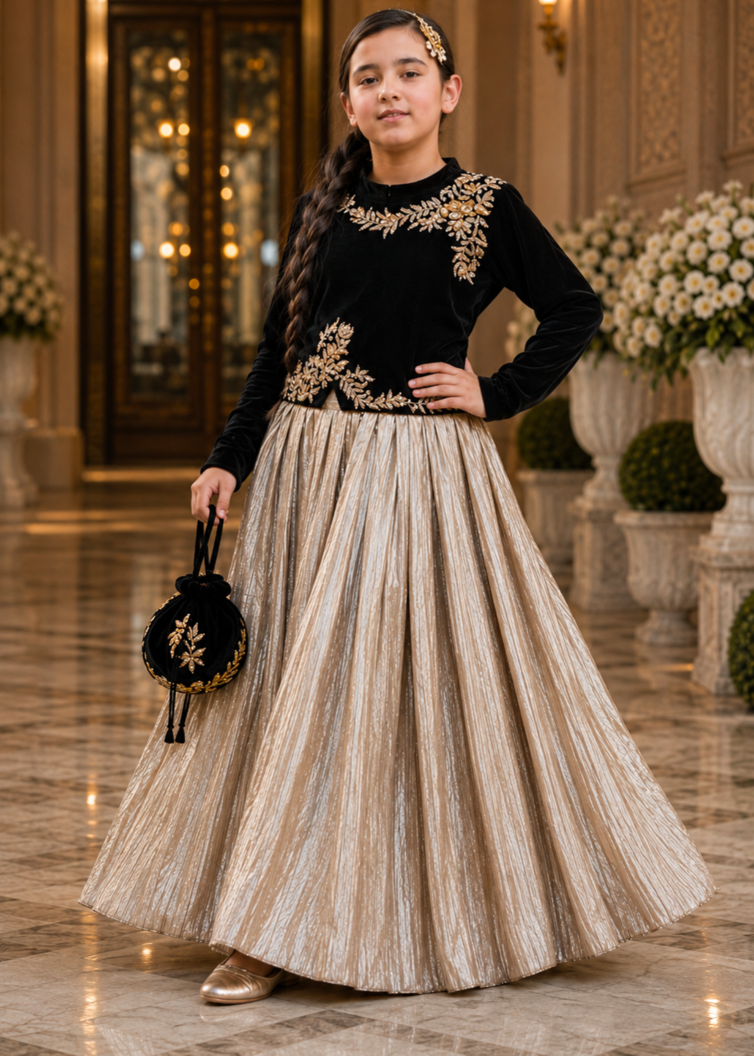 velvet Lehenga in Black