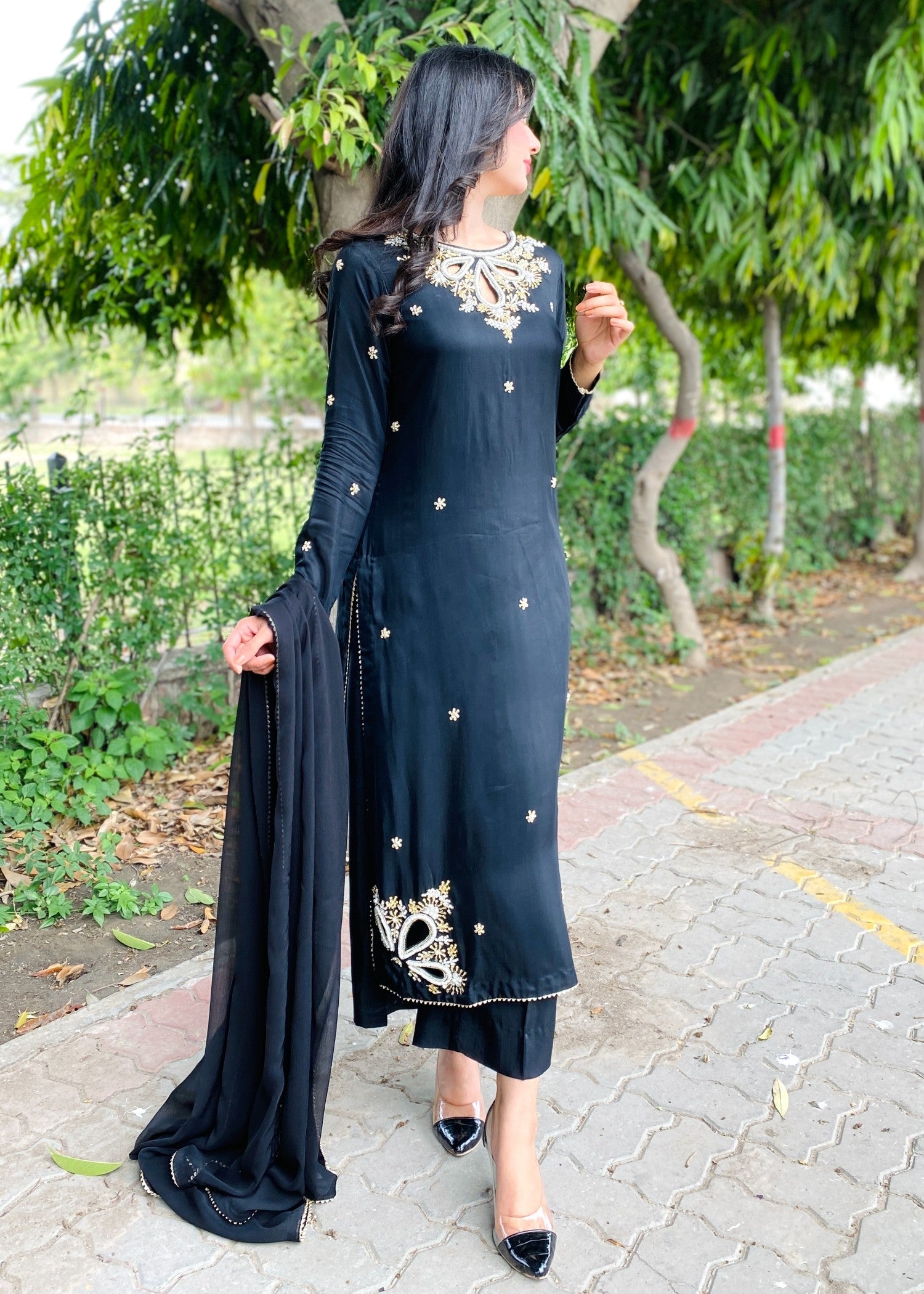 viscose Kurta Set in Black