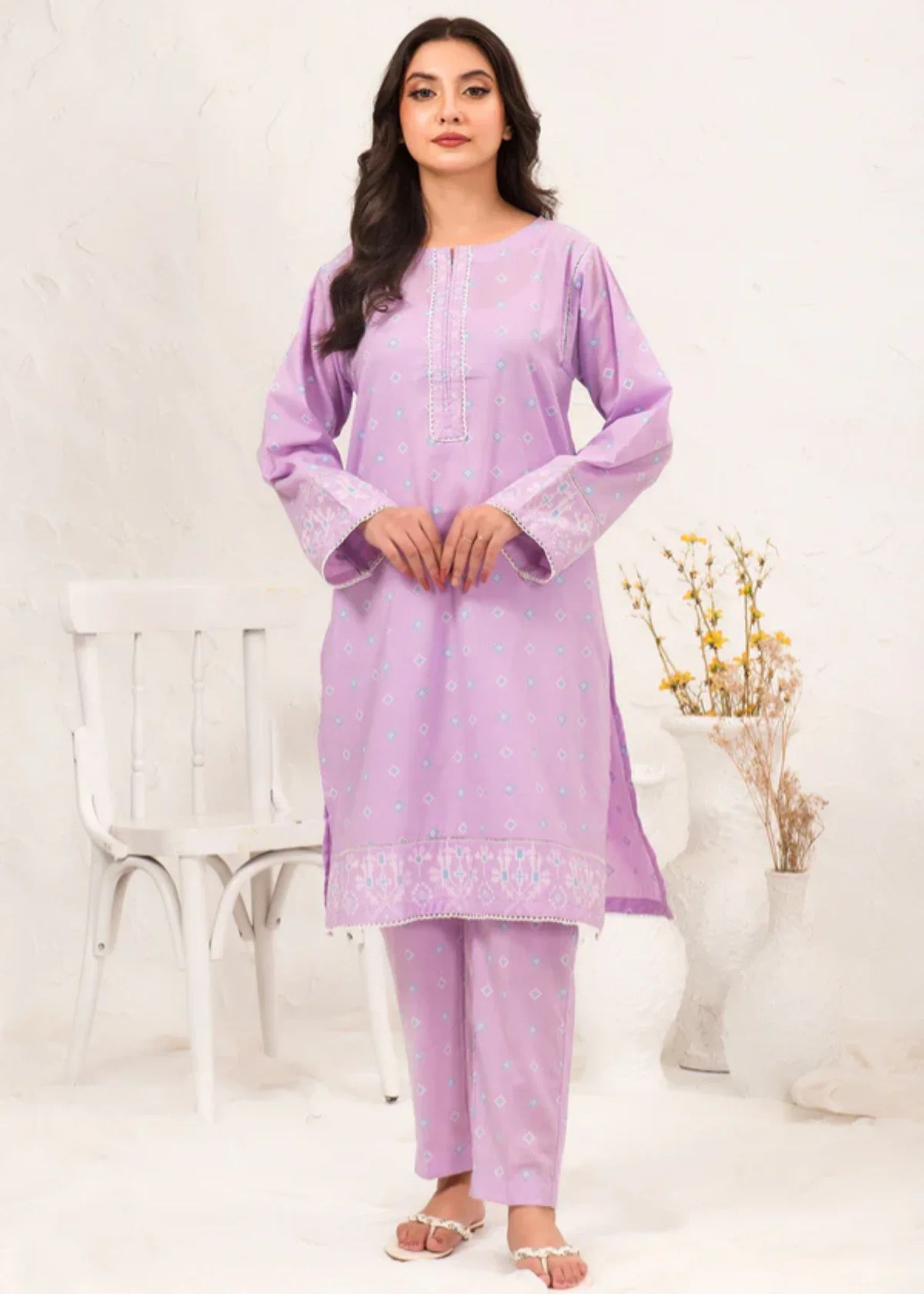 cotton Kurta Set in Lavender blush