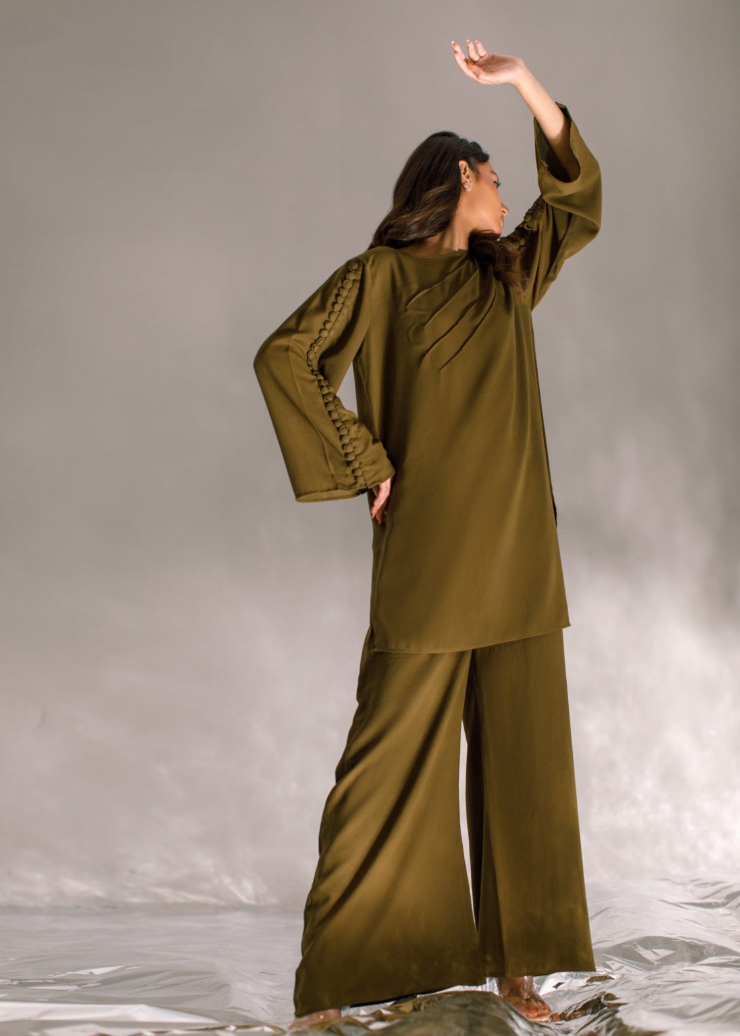 crepe georgette Kurta Set in Olive green