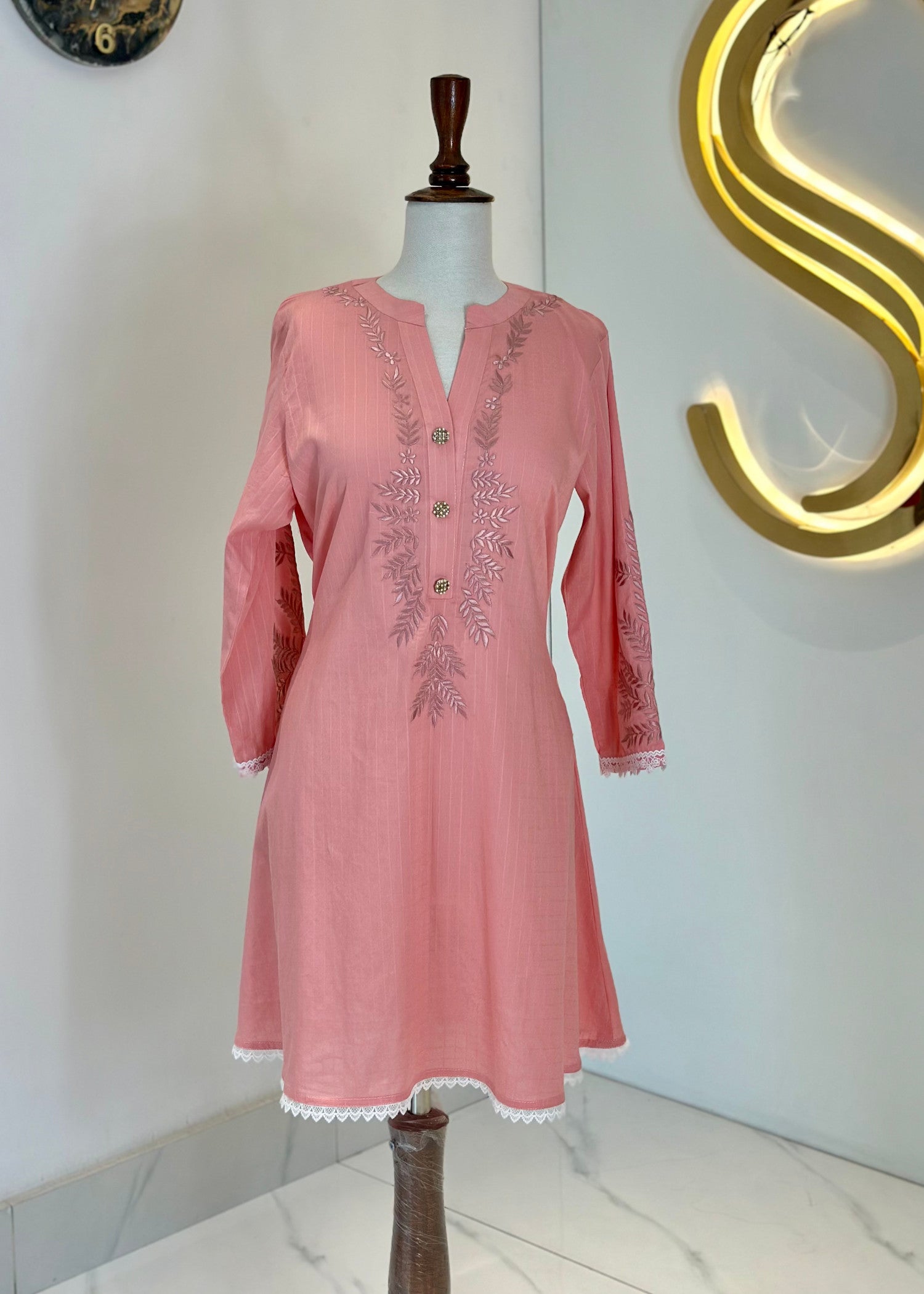 cotton Short Frock in Tea rose pink