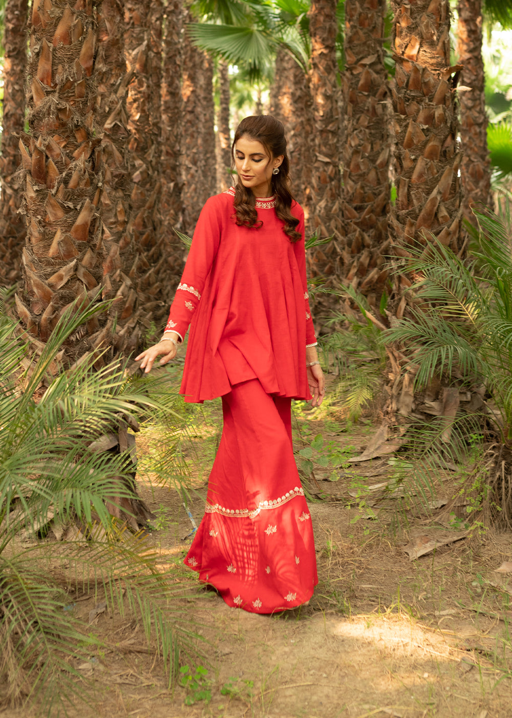 slub khaddar Sharara in Red