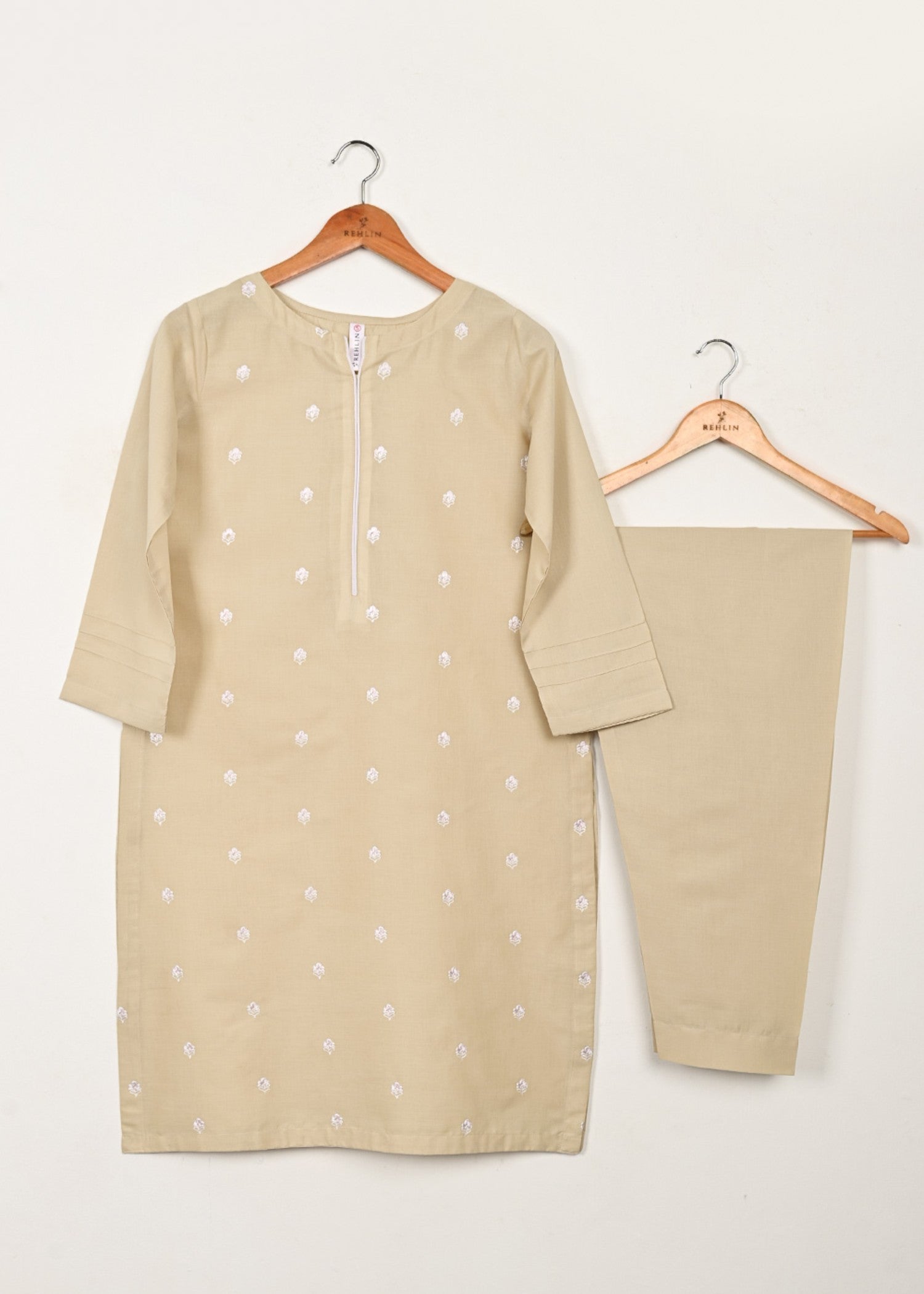 cambric Kurta Set in Wheat