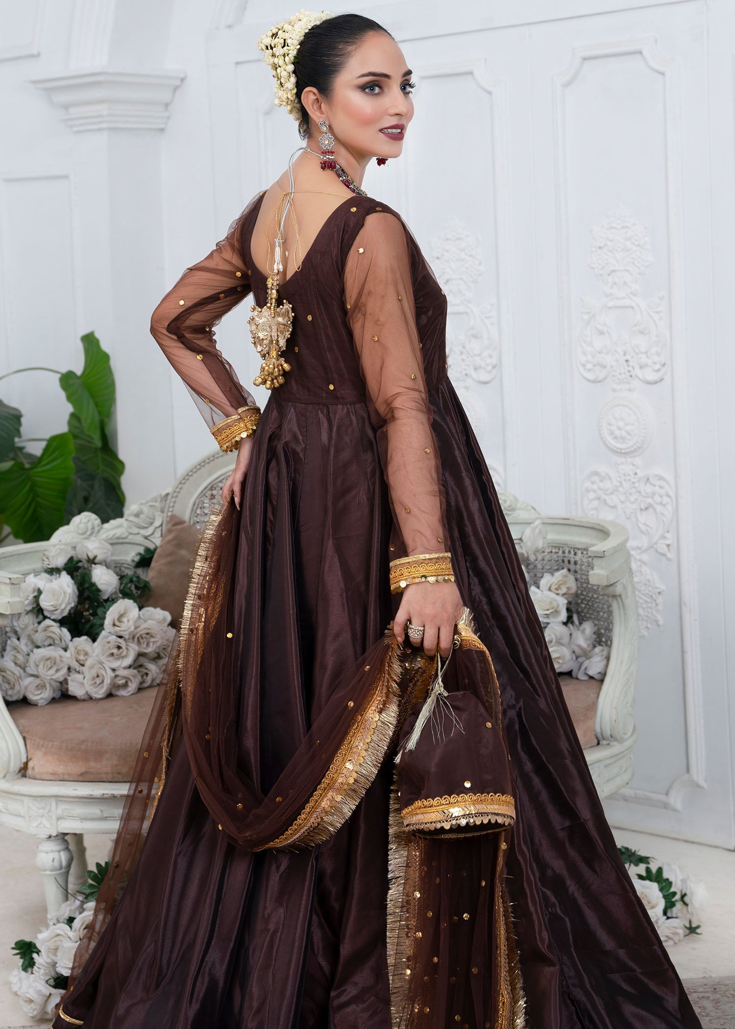 cotton silk Pishwas in Brown