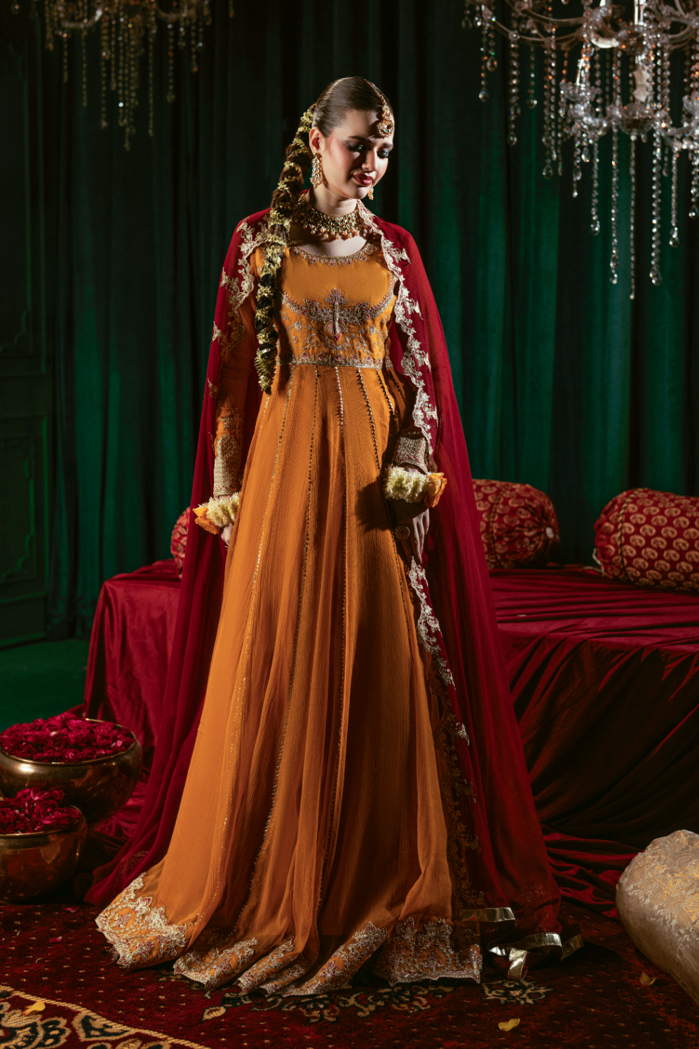 chiffon Pishwas in Mustard