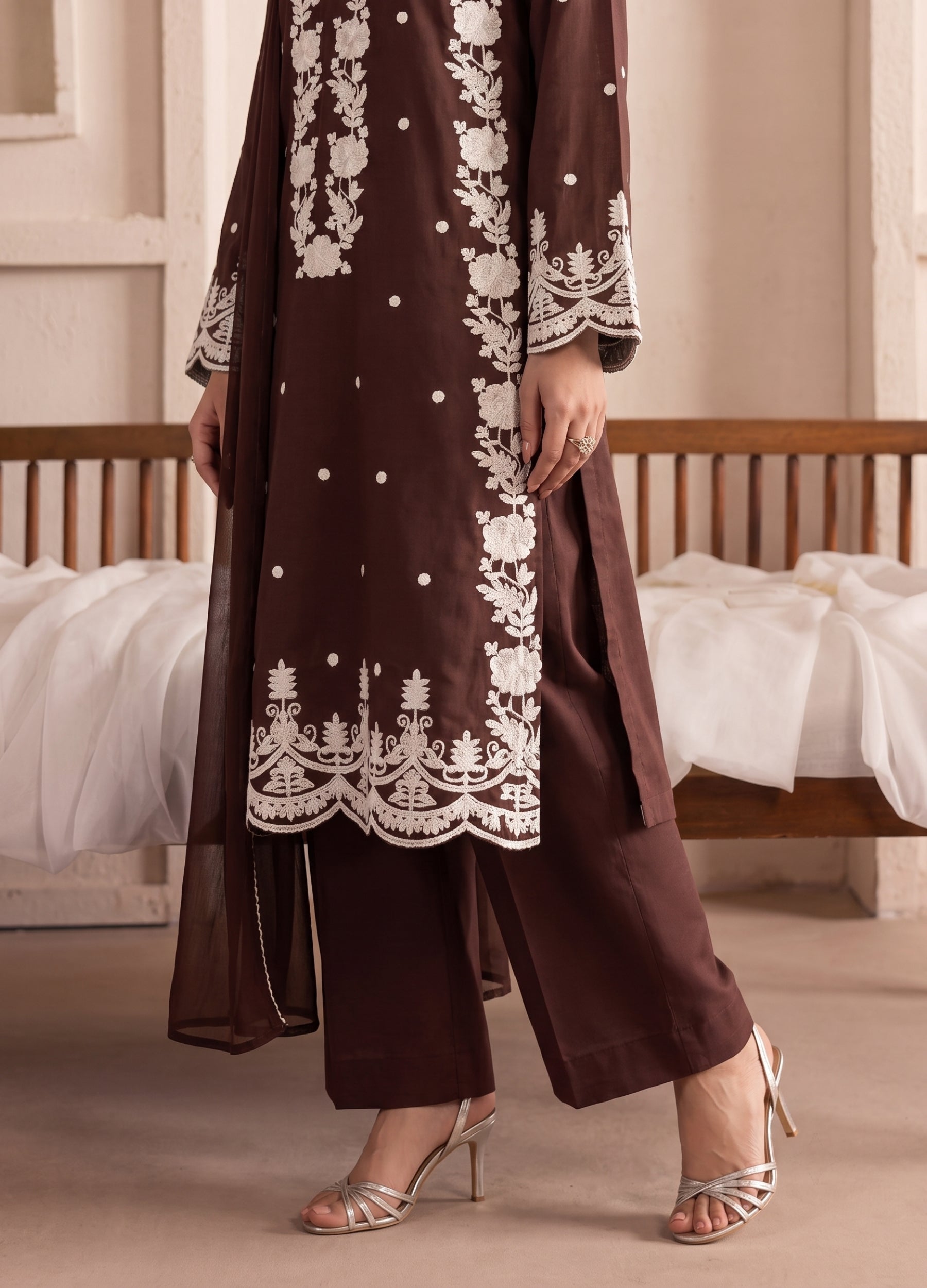 linen Kurta Set in Espresso brown
