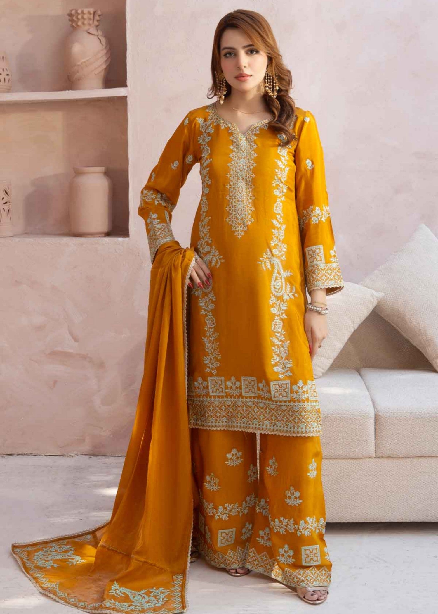 silk grip Kurta Set in Mustard
