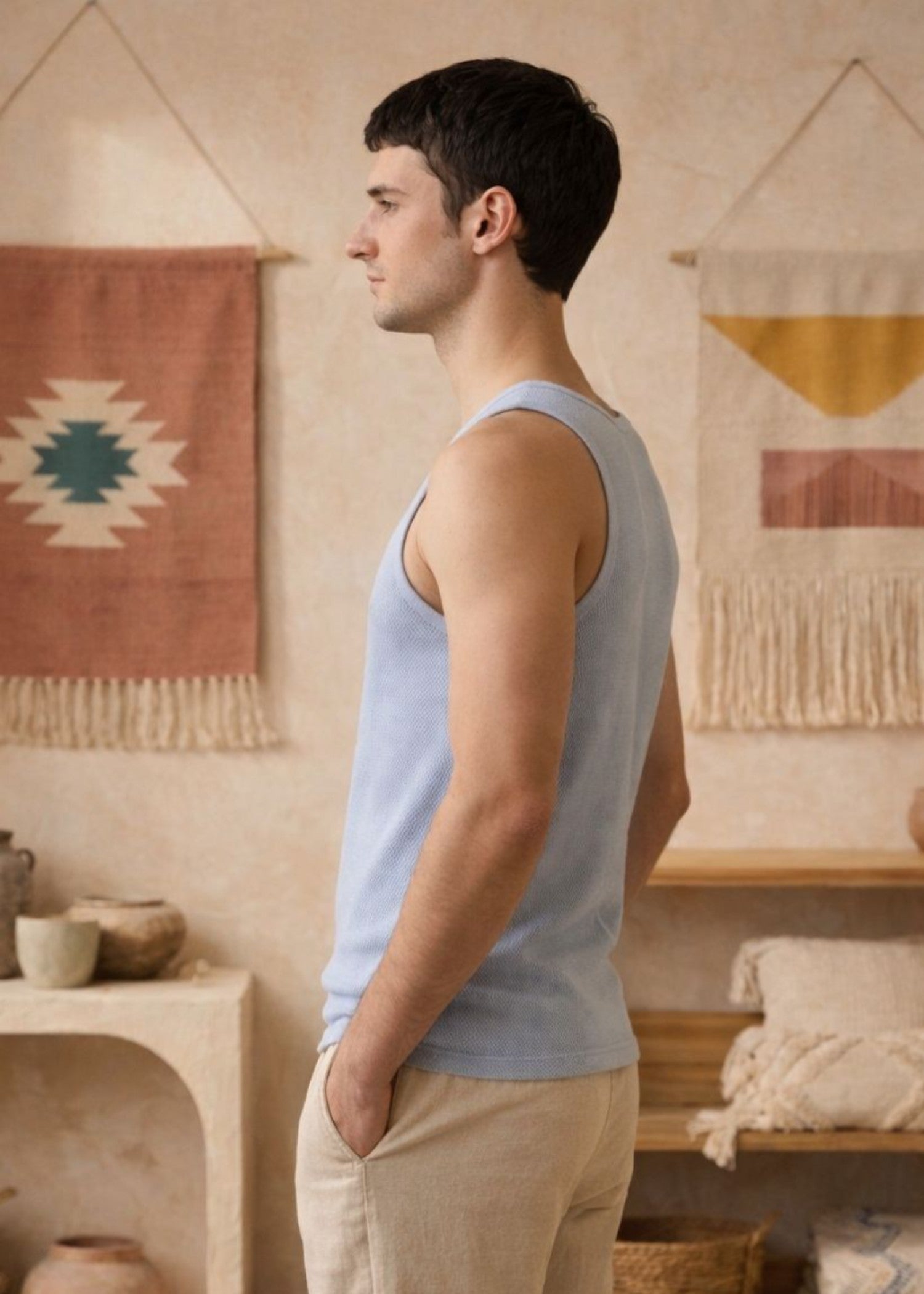 cotton Tank Top in Light cyan