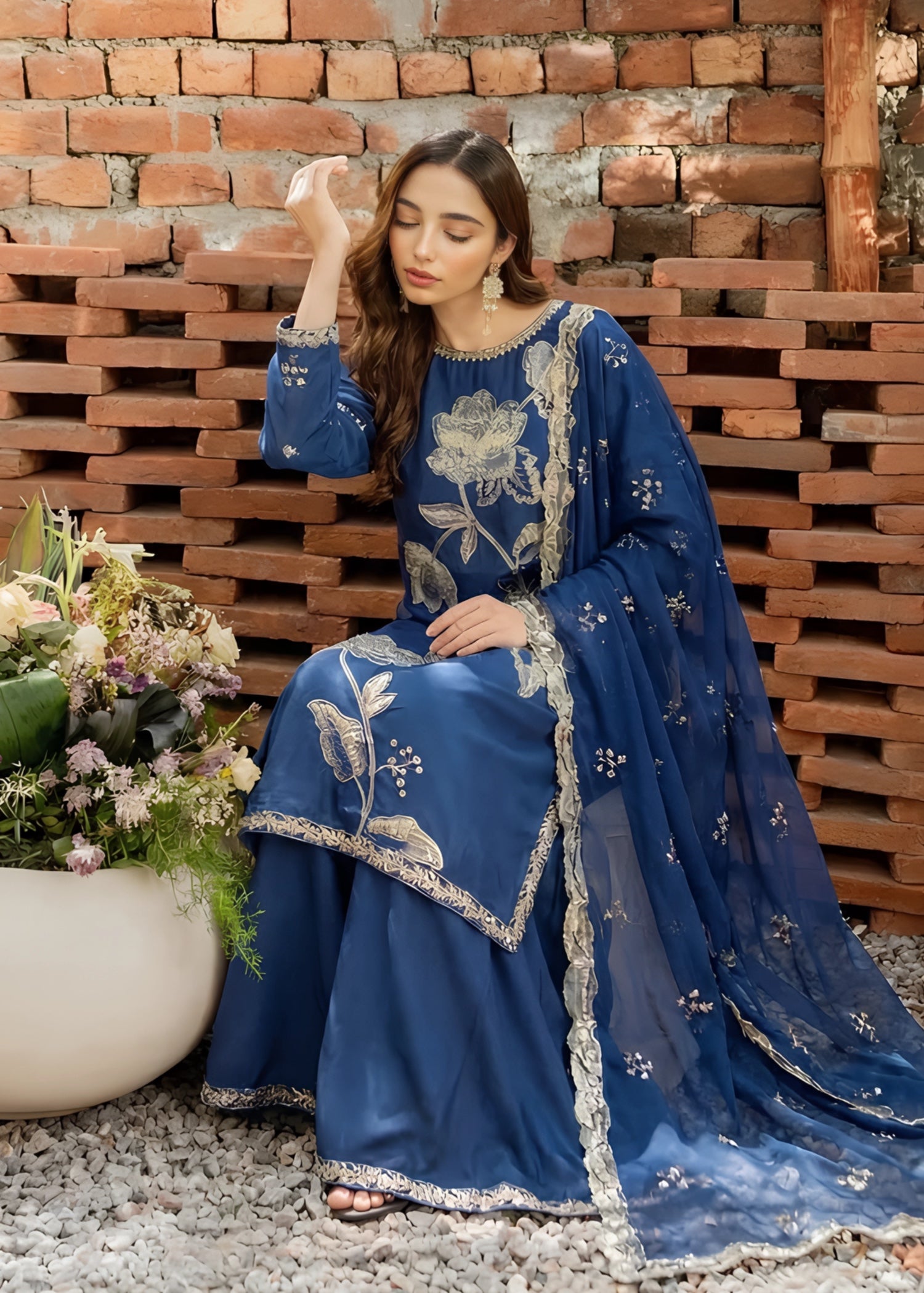 silk Kurta Set in Cobalt blue