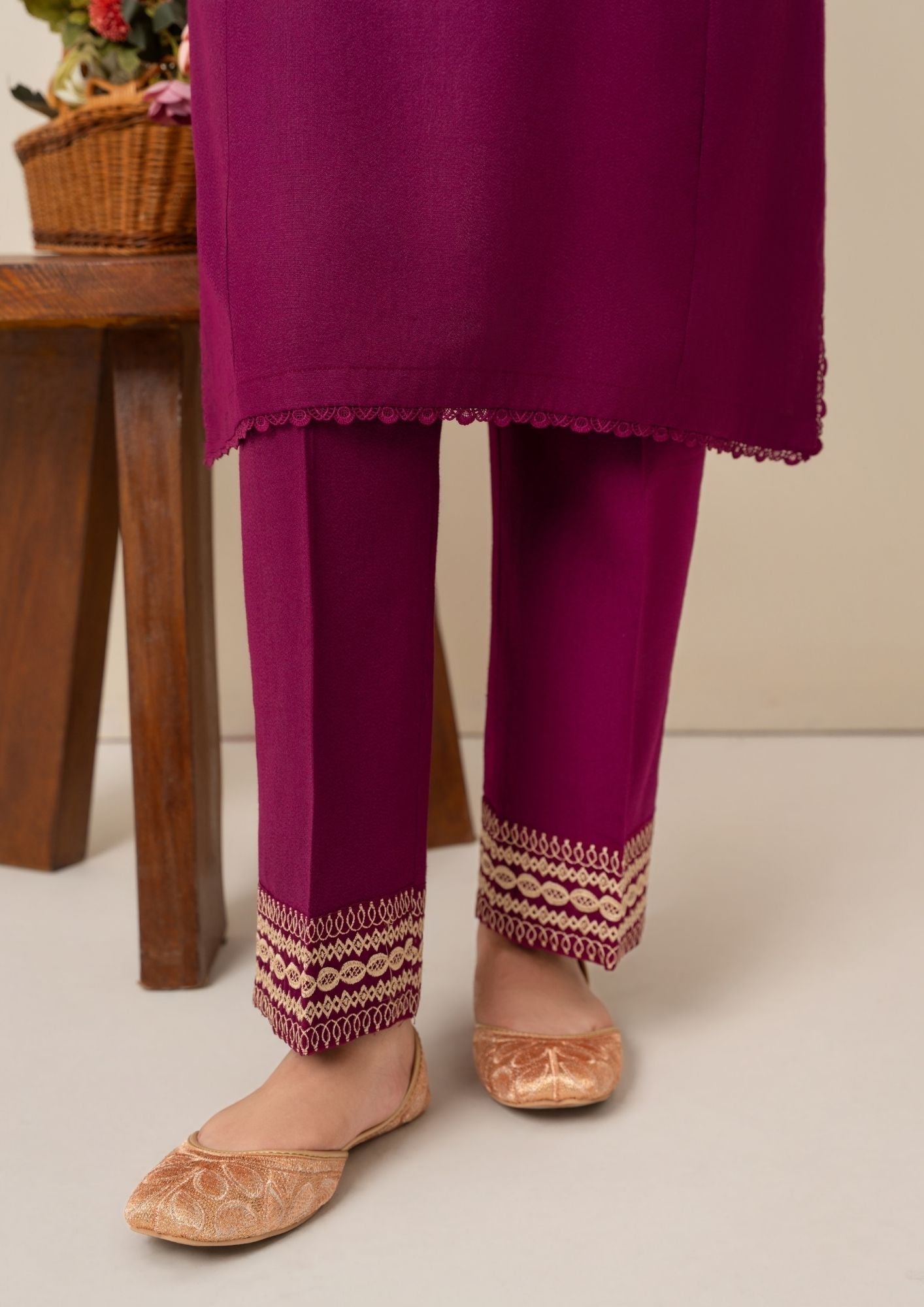 dhanak wool Kurta Set in Magenta haze