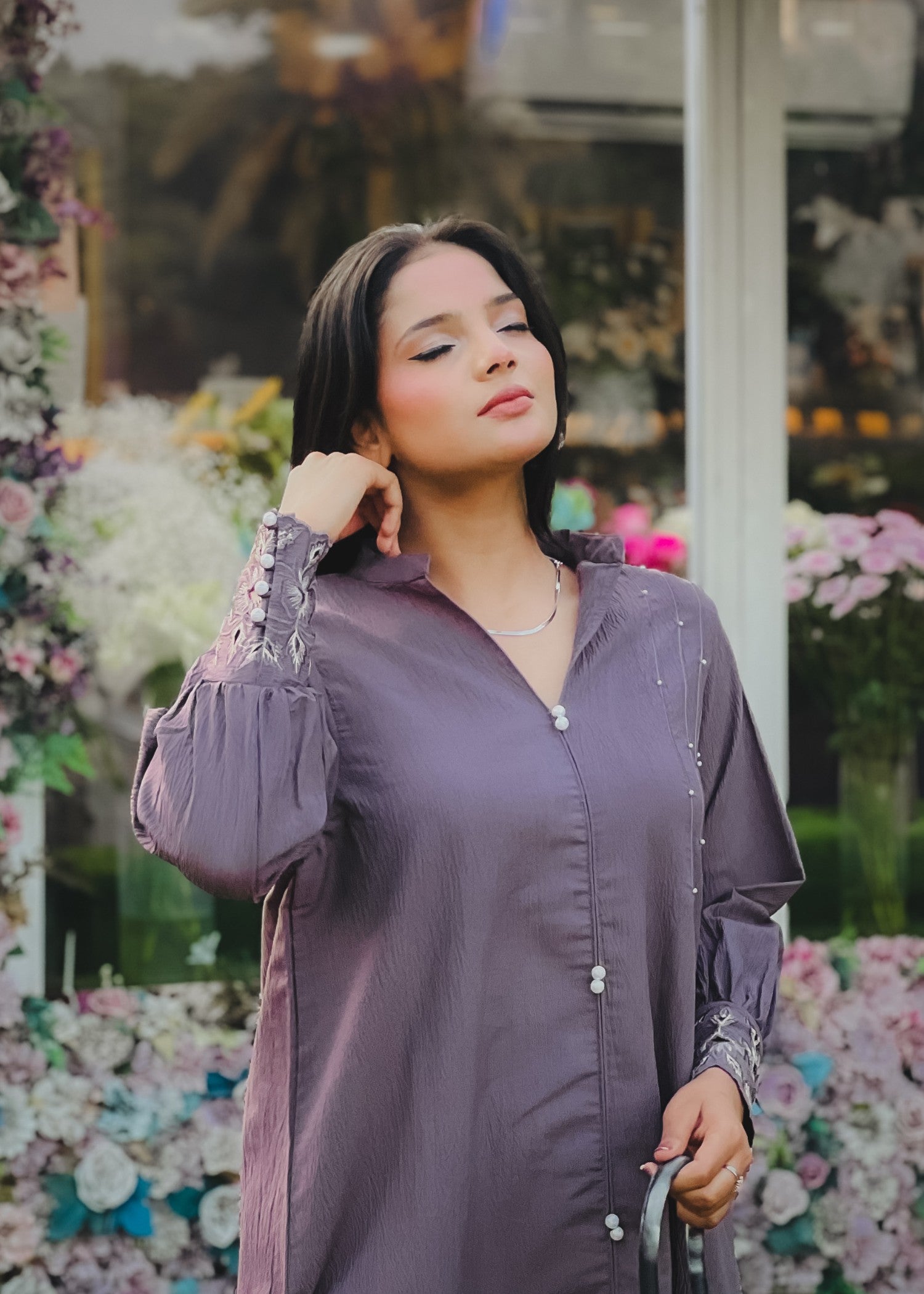 textured grip Kurta Set in Heathered lilac