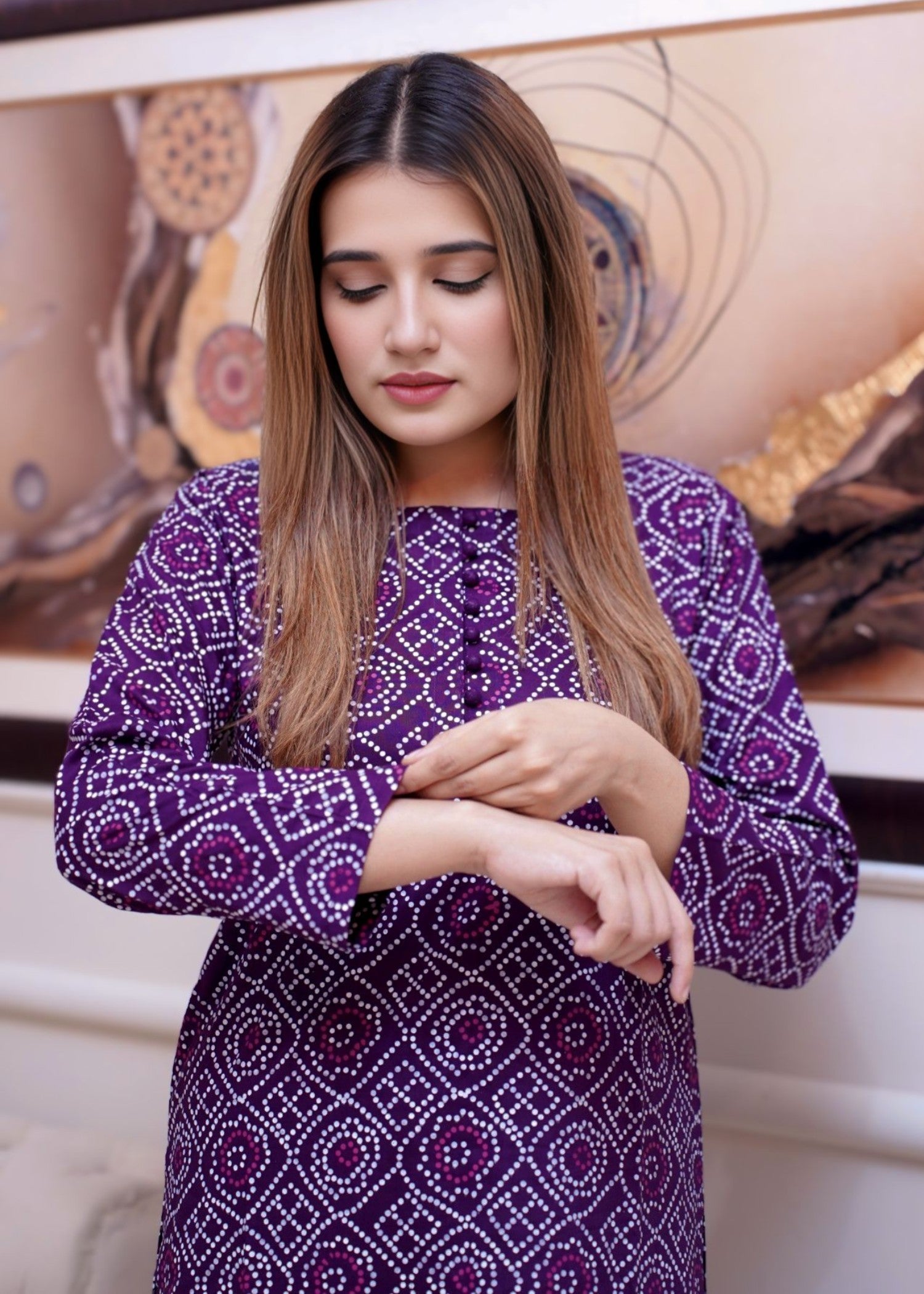 linen Kurta Set in Purple heart
