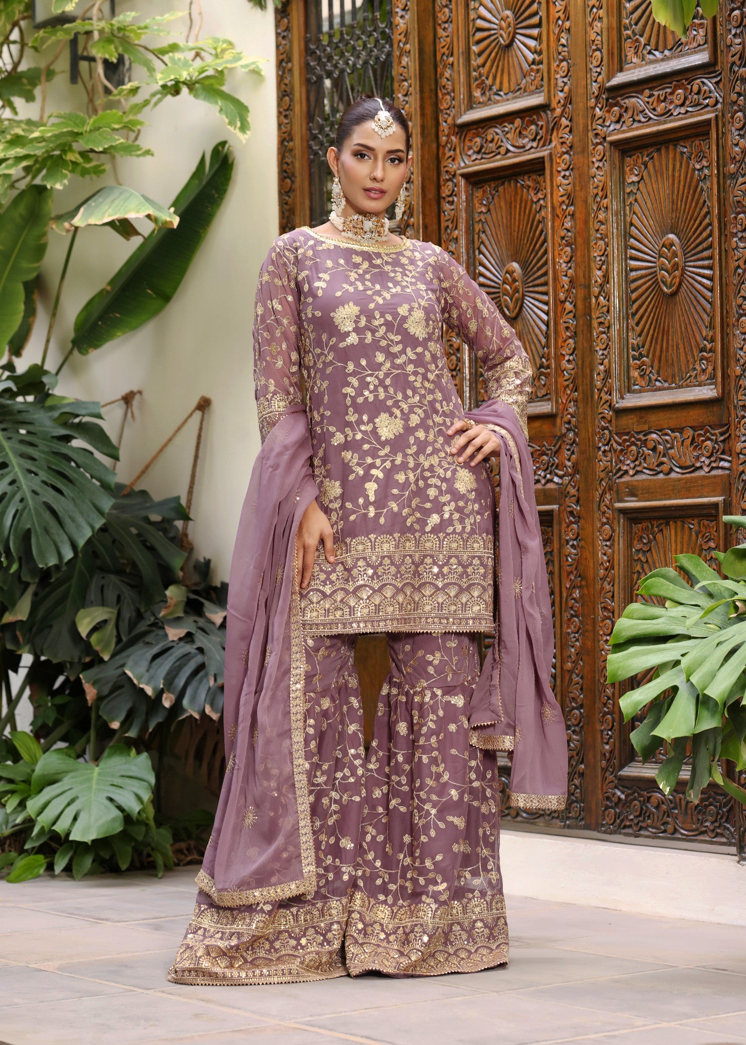 chiffon Gharara in Lilac