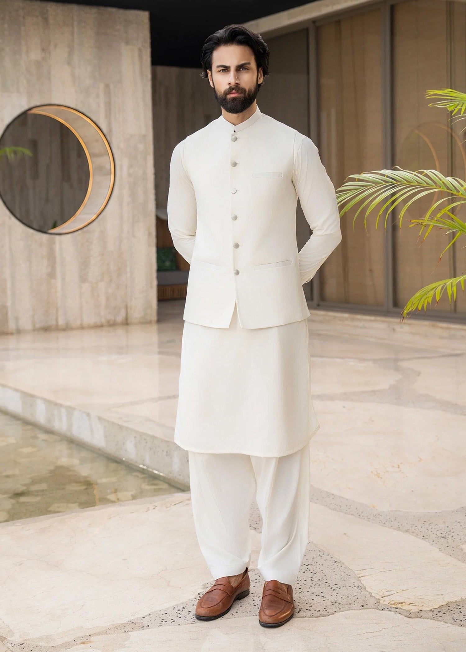 wash & wear Waistcoat in Off-white by Buraq