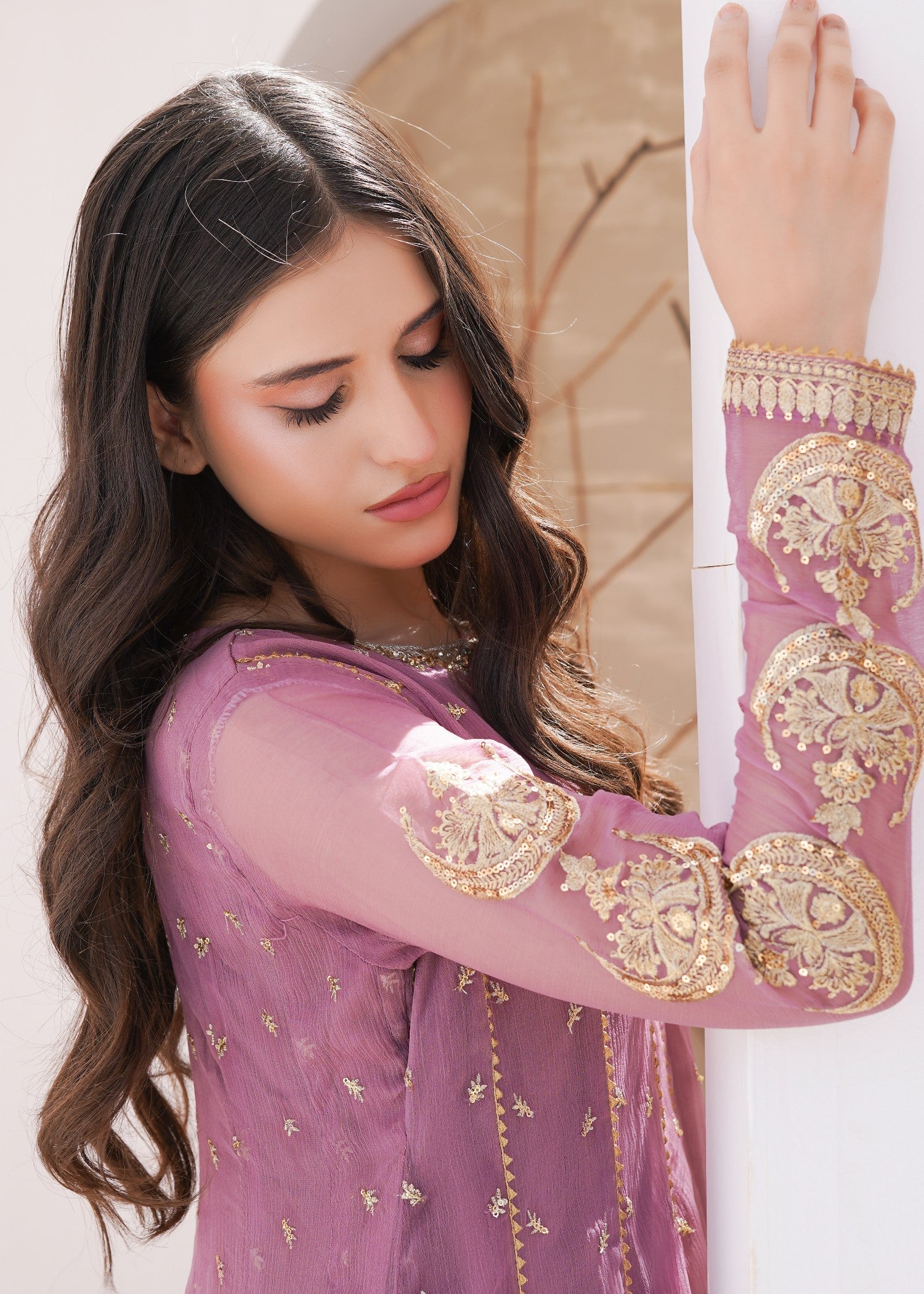 chiffon Anarkali in Lavender