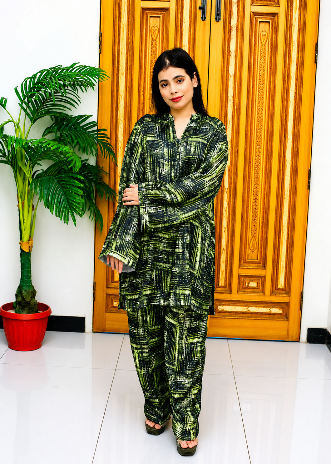 silk Co Ord Sets in Olive green, forest green, avocado green