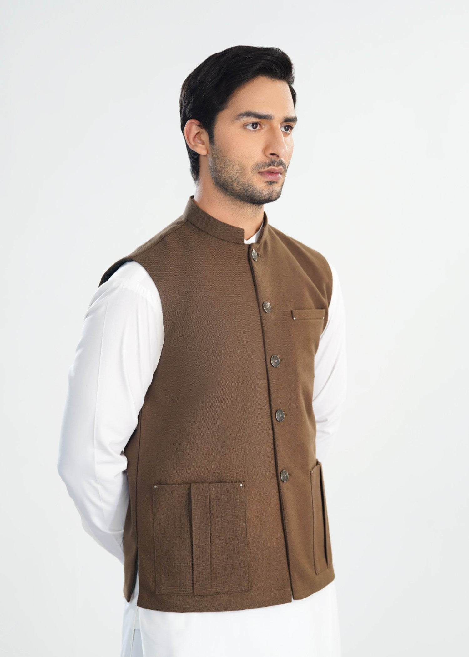 handwoven khaddar Waistcoat in Brown