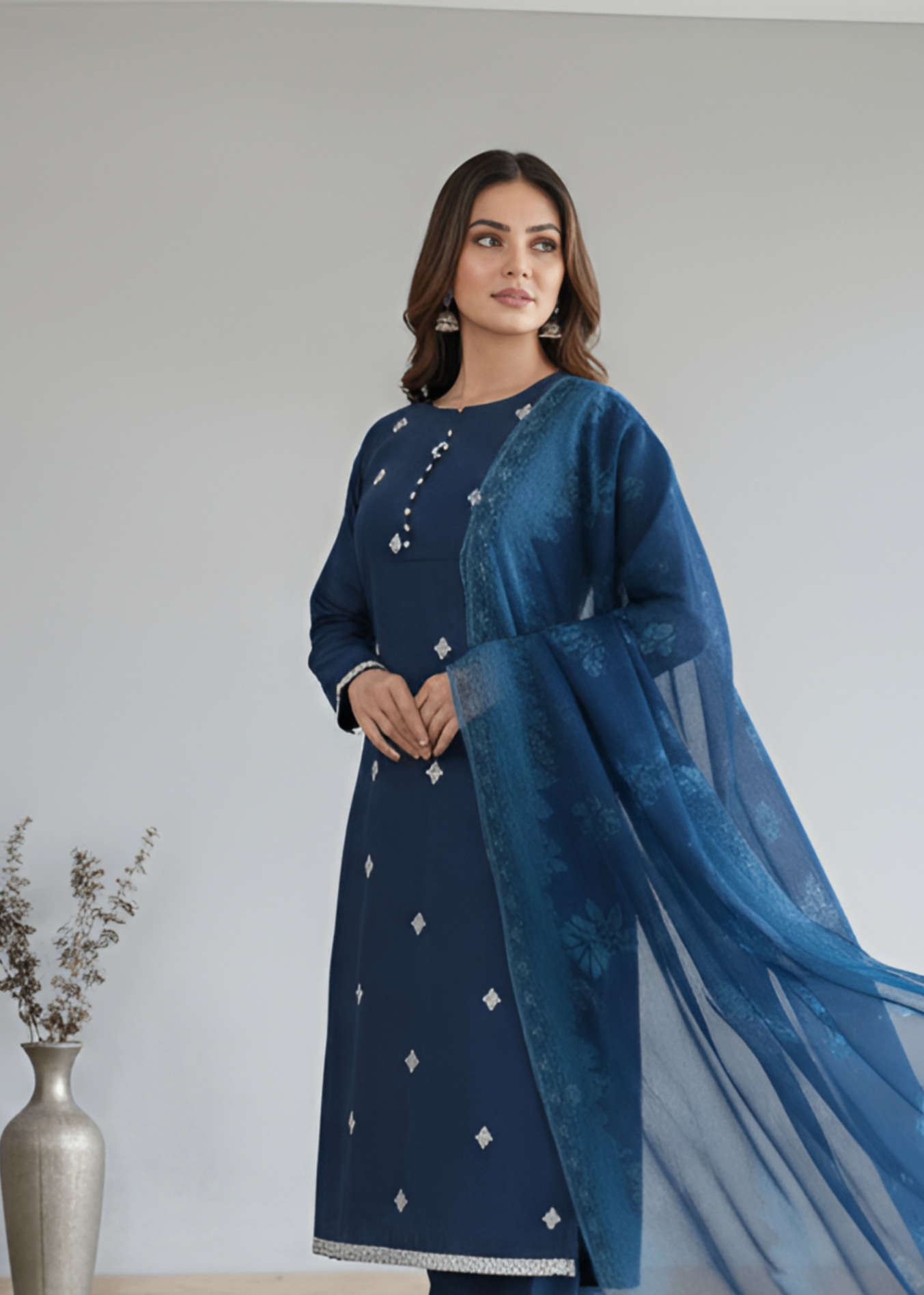 raw silk Kurta Set in Ocean blue