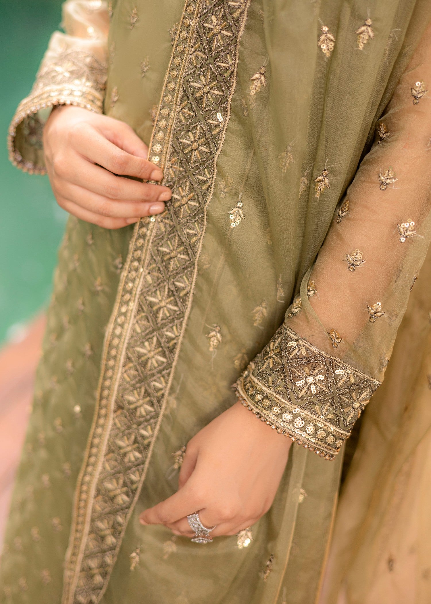 organza Kurta Set in Sage green