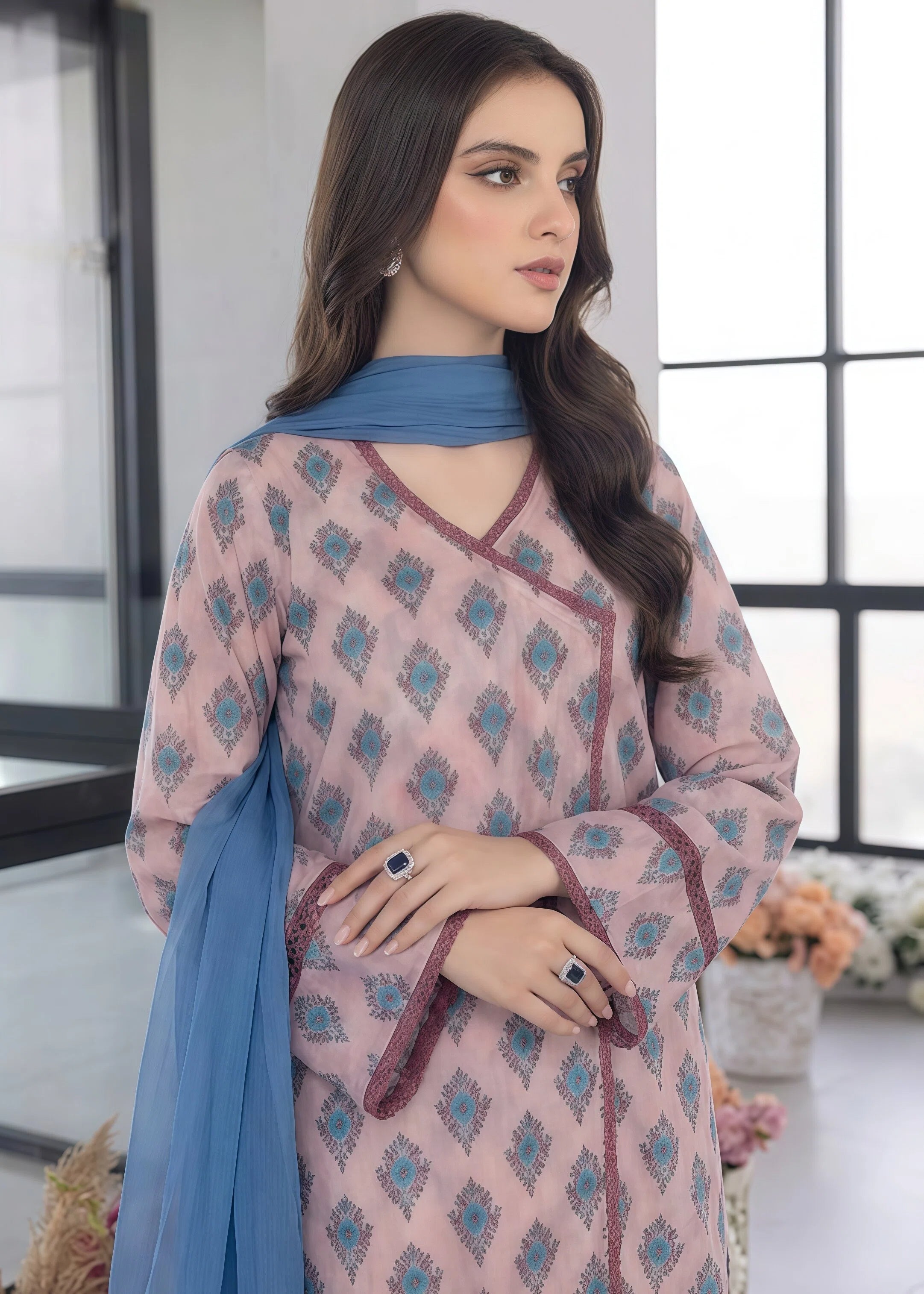 lawn Angrakha in Orchid pink