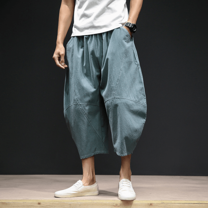 Men'S Cropped Bloomers Loose Wide-Leg Pants plus Size Harem Pants
