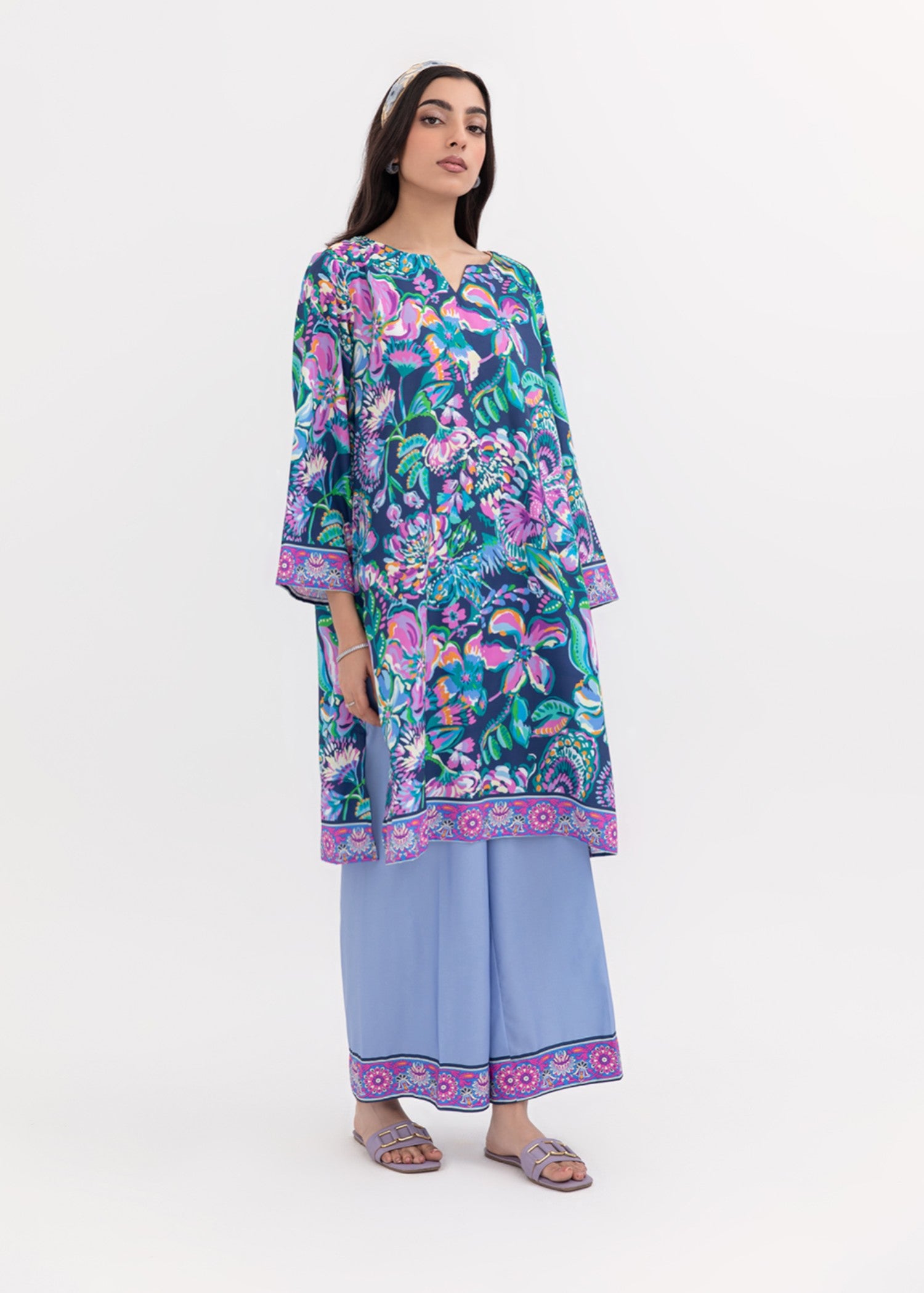 crepe Kurta Set in Purple heart