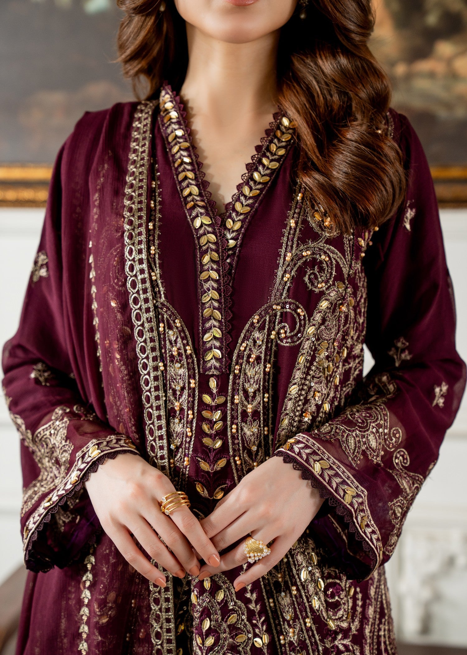 chiffon Kurta Set in Wine