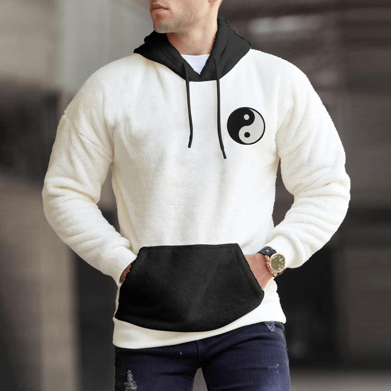Fall New Men'S Hooded Stitching Loose Sweater Trend