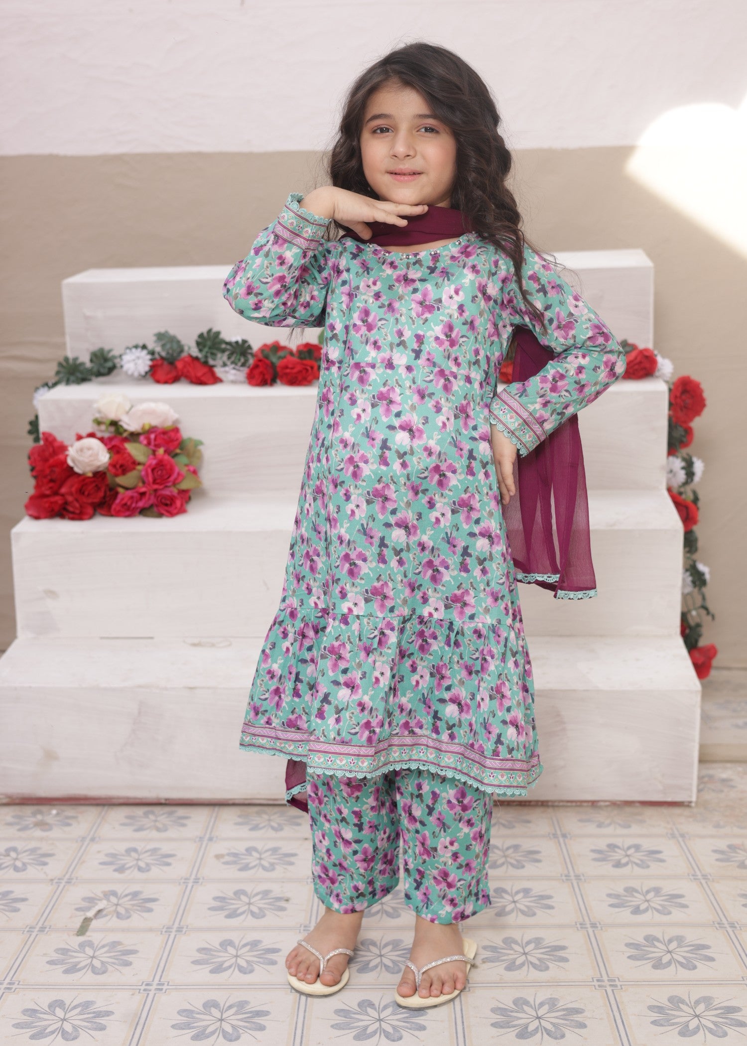 lawn Pishwas in Parrot green