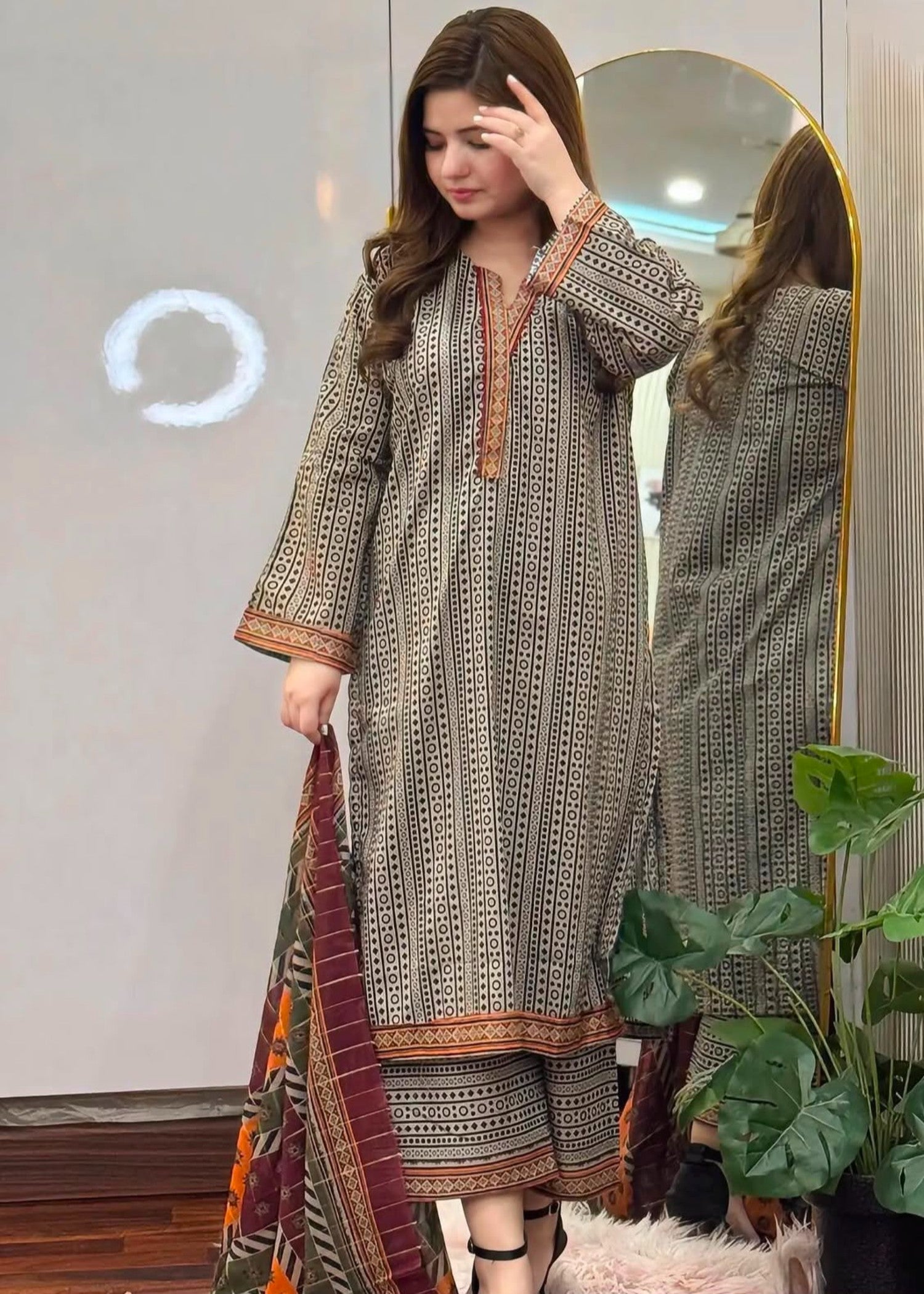 poly grip Kurta Set in Stone grey
